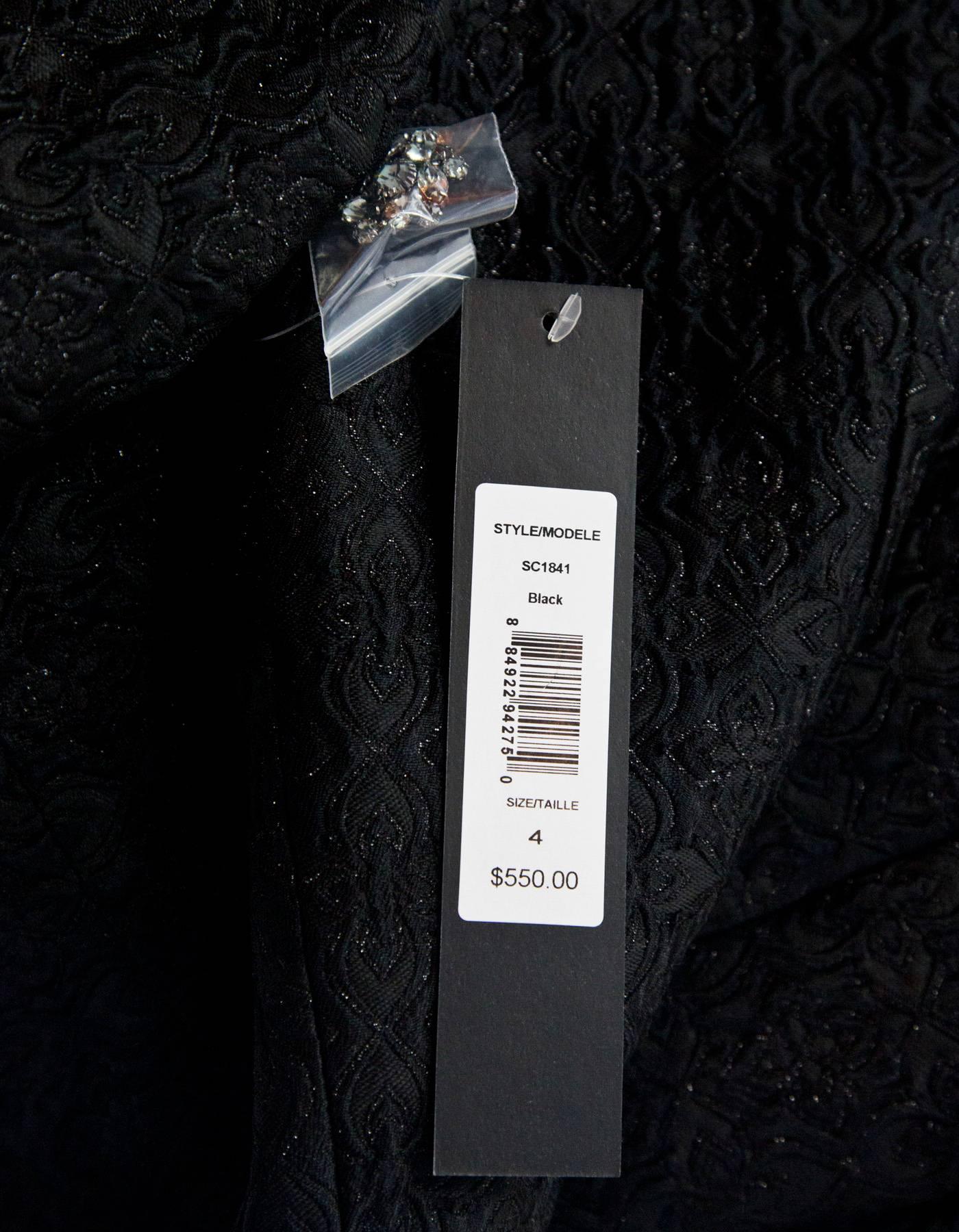 Badgley Mischka Black Brocade Dress with Crystal Buttons Sz 4 NWT 2