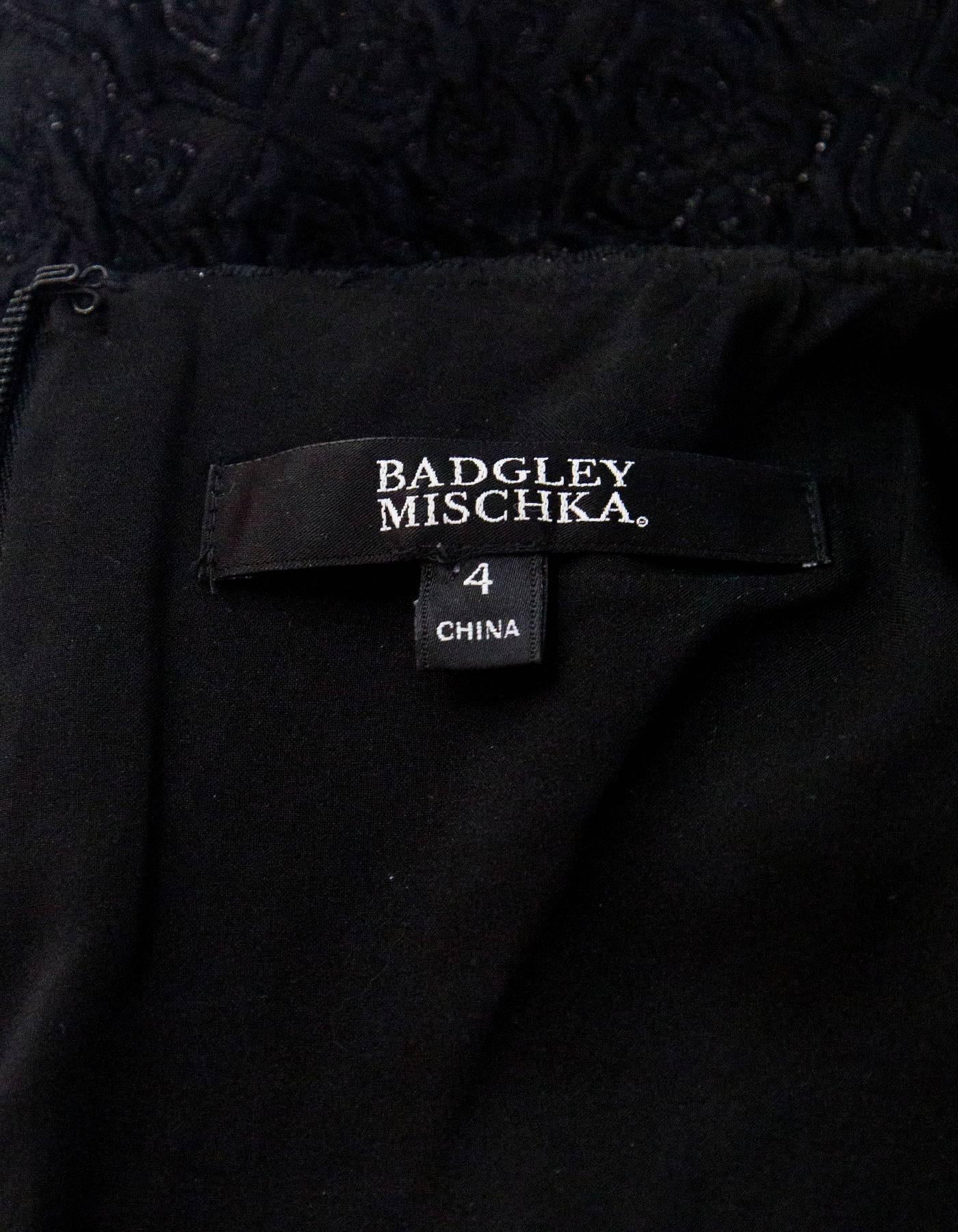 Women's Badgley Mischka Black Brocade Dress with Crystal Buttons Sz 4 NWT