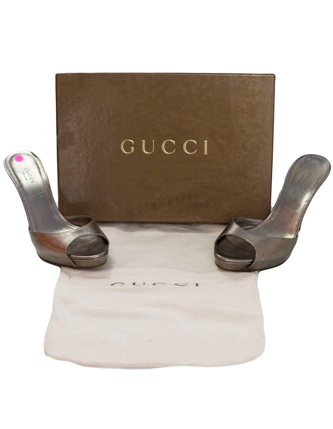 Gucci Pewter Leather Open-Toe Mules Sz 37 3