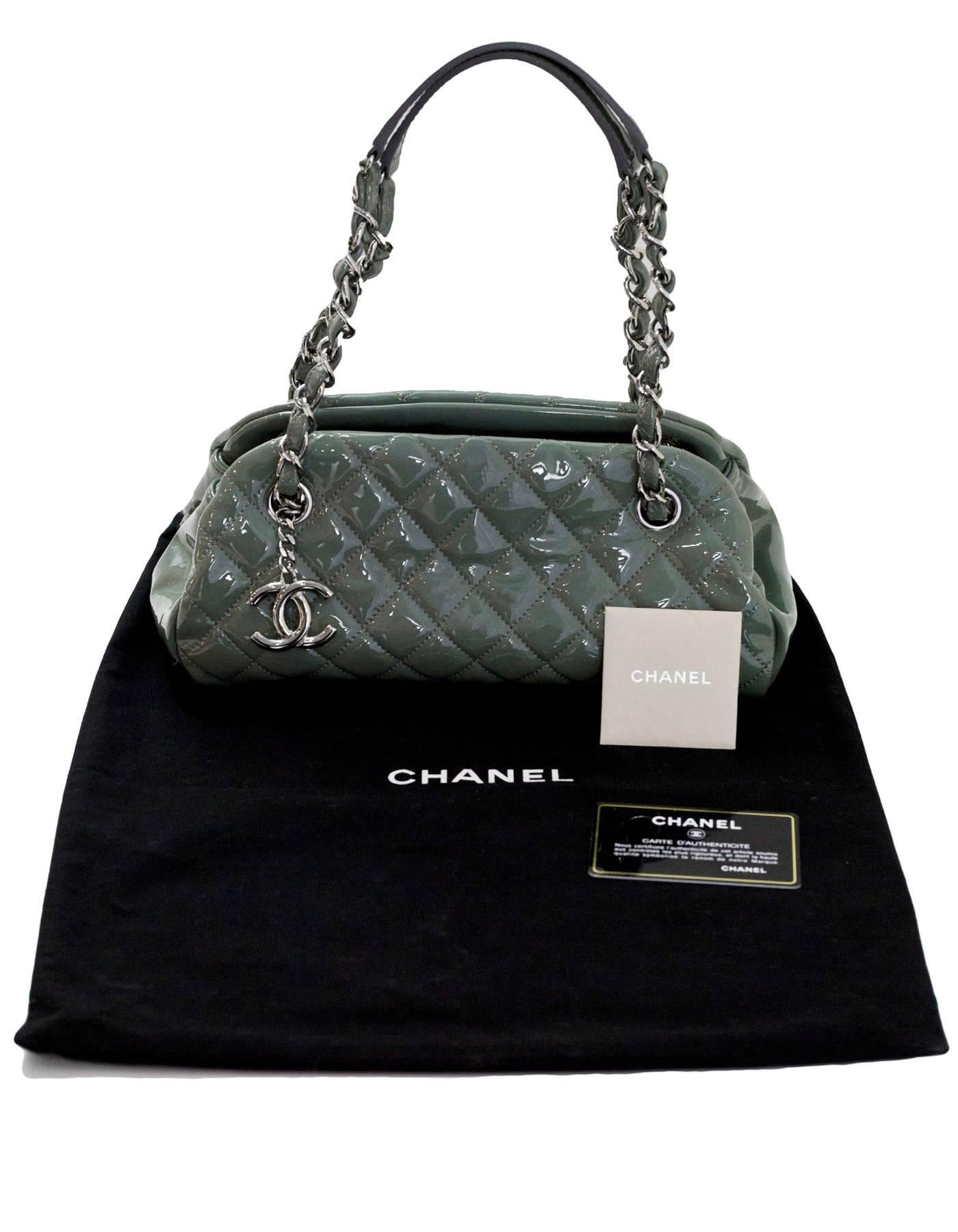 Chanel Green Quilted Patent Leather Just Mademoiselle Small Bowling Bag 4