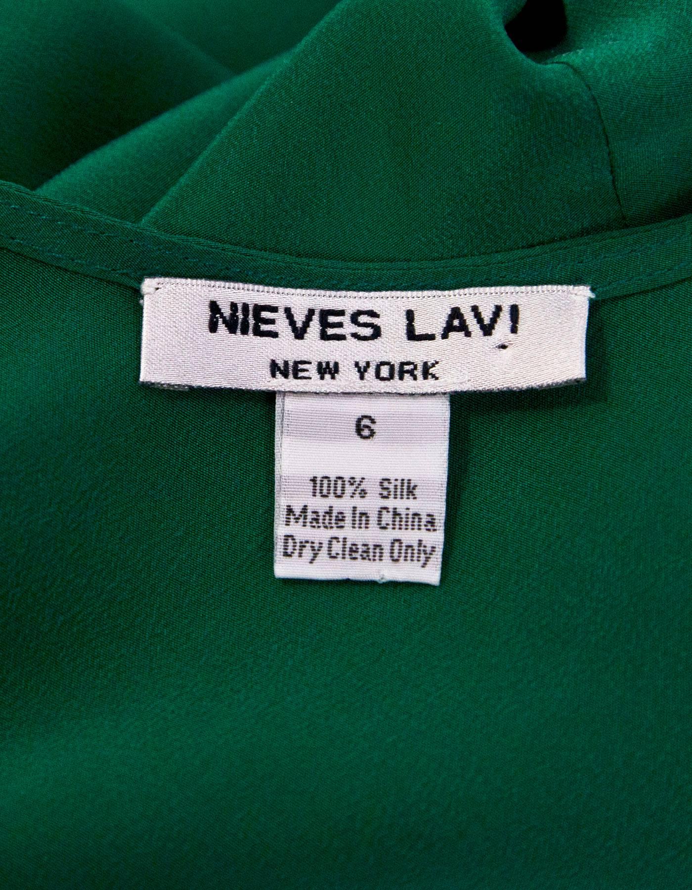 Nieves Lavi Green Silk Dress Sz 6 In Excellent Condition In New York, NY