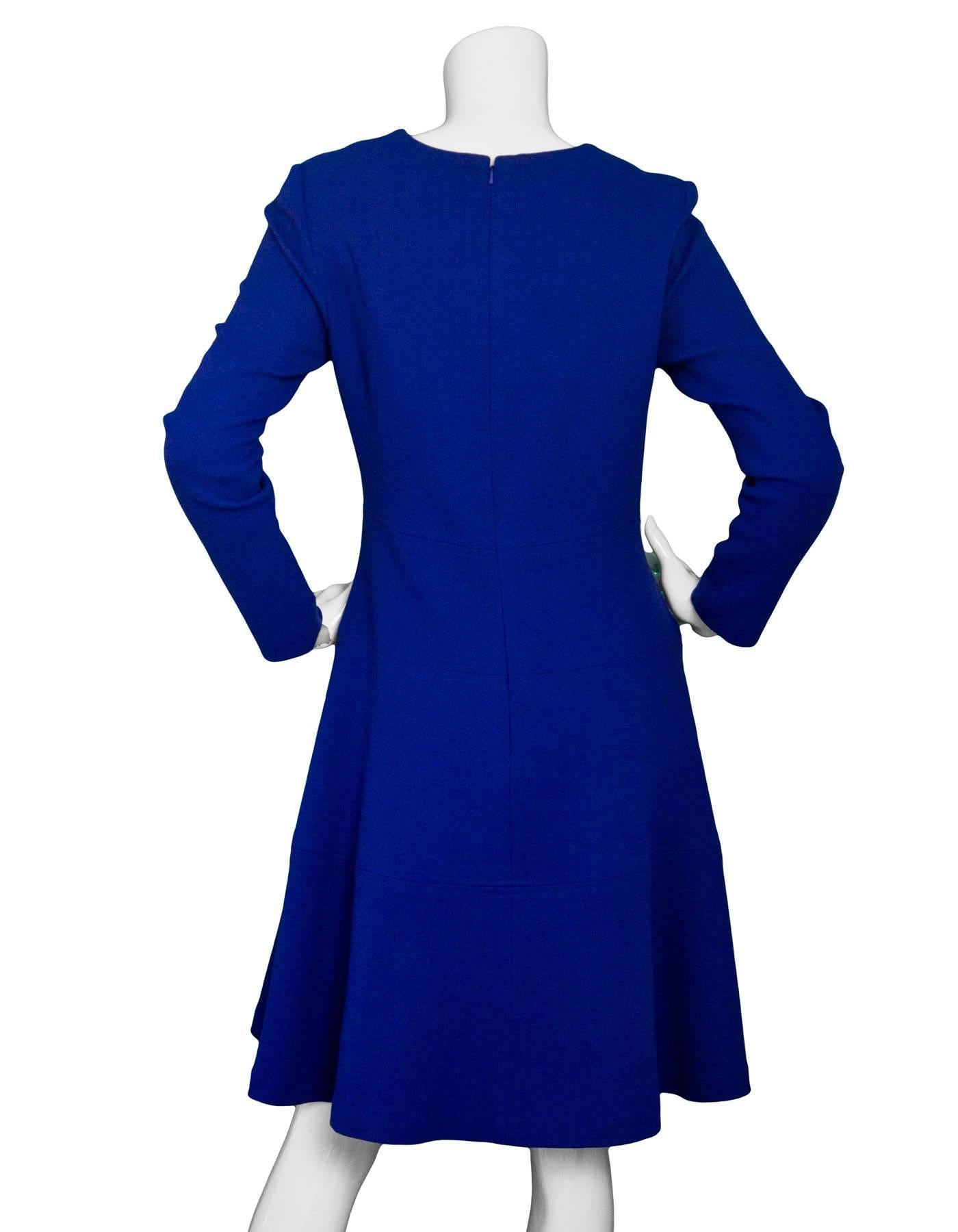Lela Rose Blue Wool Flare Dress Sz 10 In Excellent Condition In New York, NY