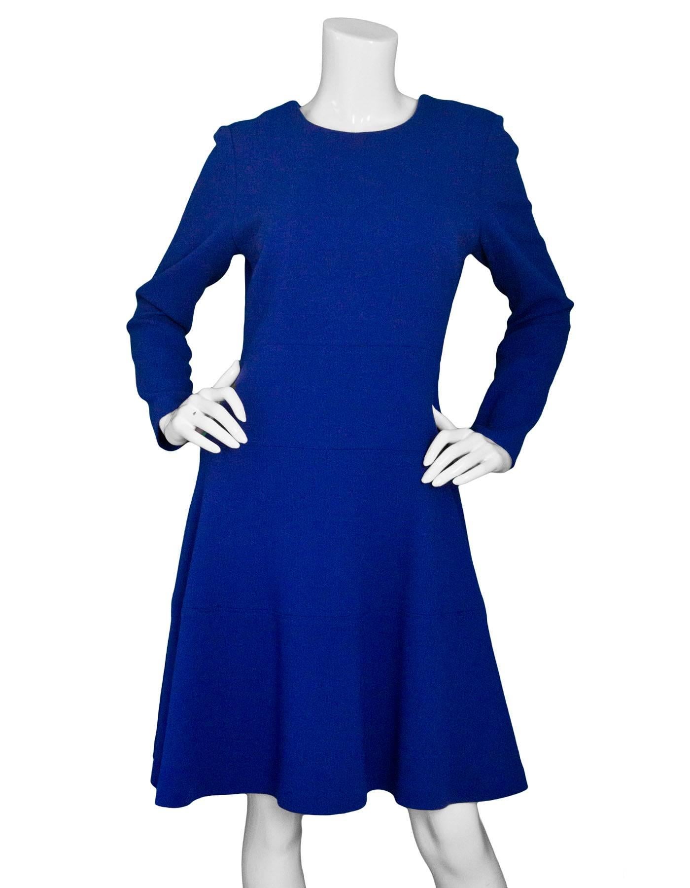Lela Rose Blue Wool Flare Dress Sz 10

Made In: USA
Color: Blue
Composition: 93% Wool, 5% nylon, 2% elastane 
Closure/Opening: Back zip closure
Overall Condition: Excellent pre-owned condition 
Marked Size: 10
Bust: 32