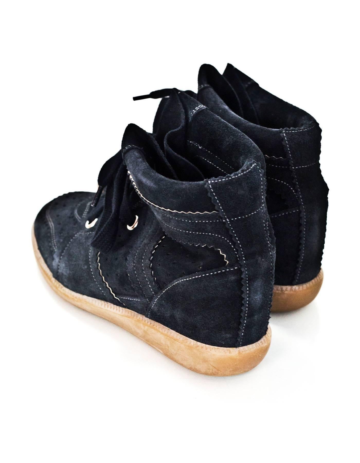 Isabel Marant Black Bobby Suede Wedge Sneakers Sz 41 with Box In Excellent Condition In New York, NY