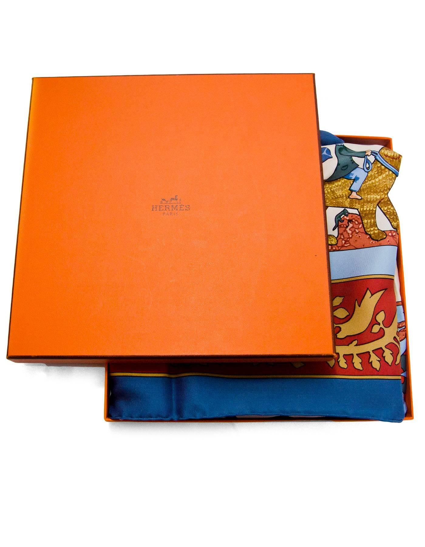 Women's Hermes Blue & Rust Early America Silk 90cm Scarf with Box