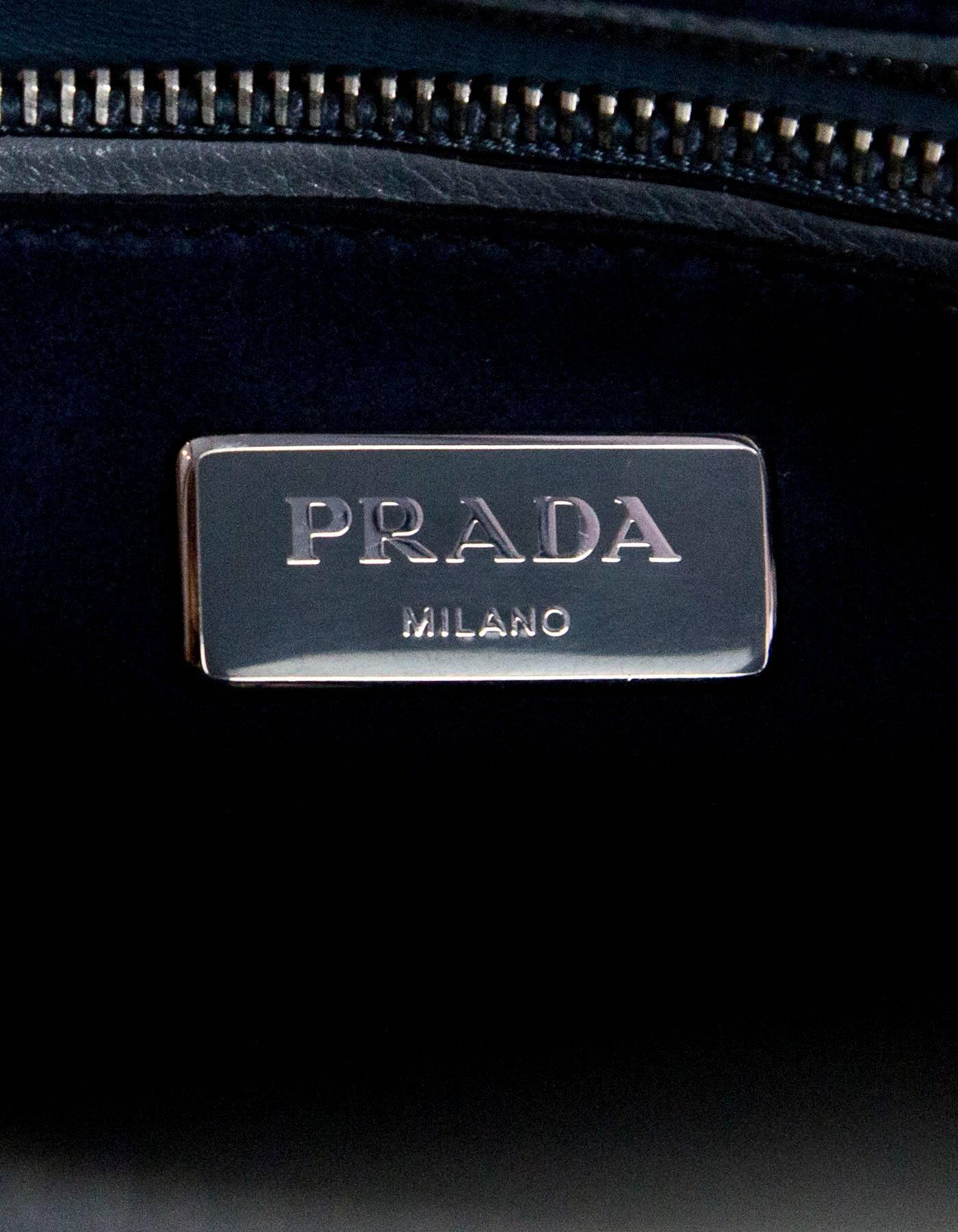Prada Marine Blue Glace Calf Leather Twin Pocket Tote with Box& Dust Bag 2