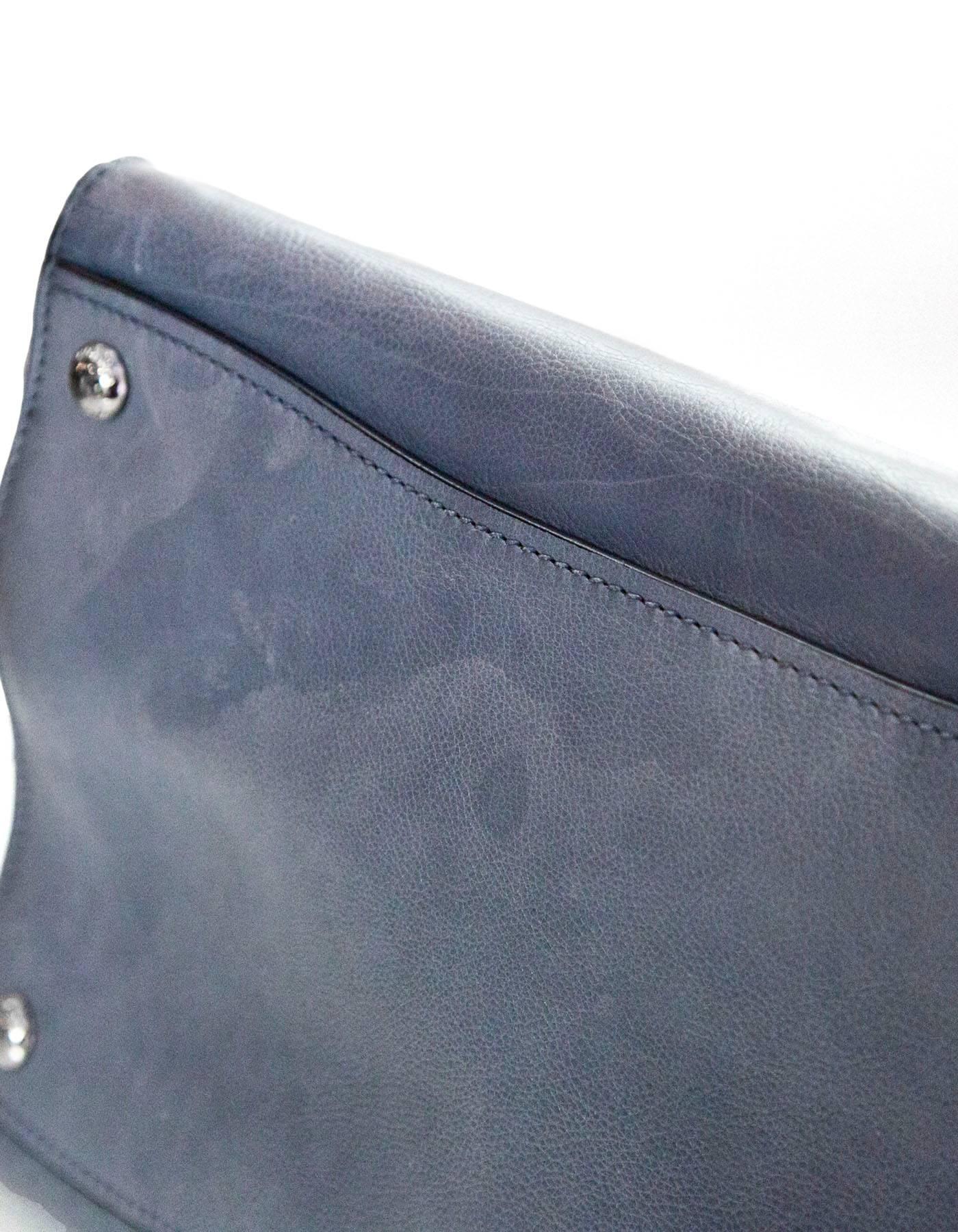 Prada Marine Blue Glace Calf Leather Twin Pocket Tote with Box& Dust Bag In Excellent Condition In New York, NY