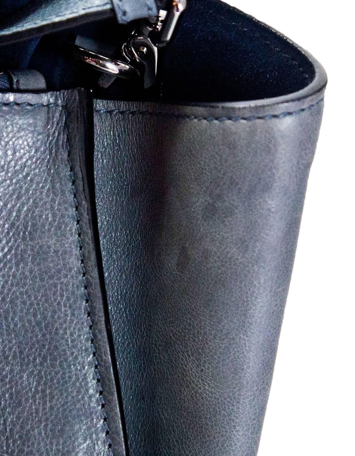 Women's Prada Marine Blue Glace Calf Leather Twin Pocket Tote with Box& Dust Bag