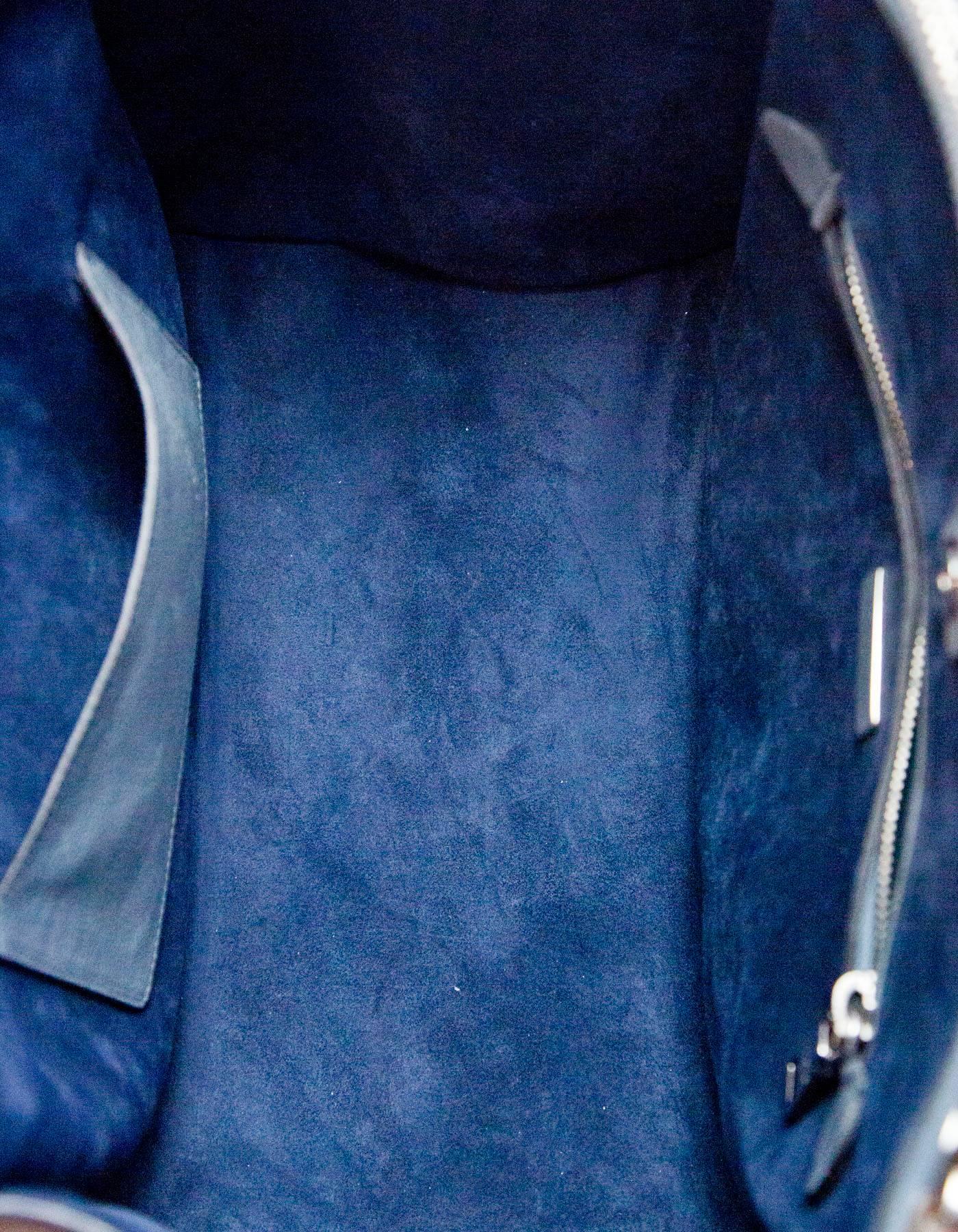 Prada Marine Blue Glace Calf Leather Twin Pocket Tote with Box& Dust Bag 1