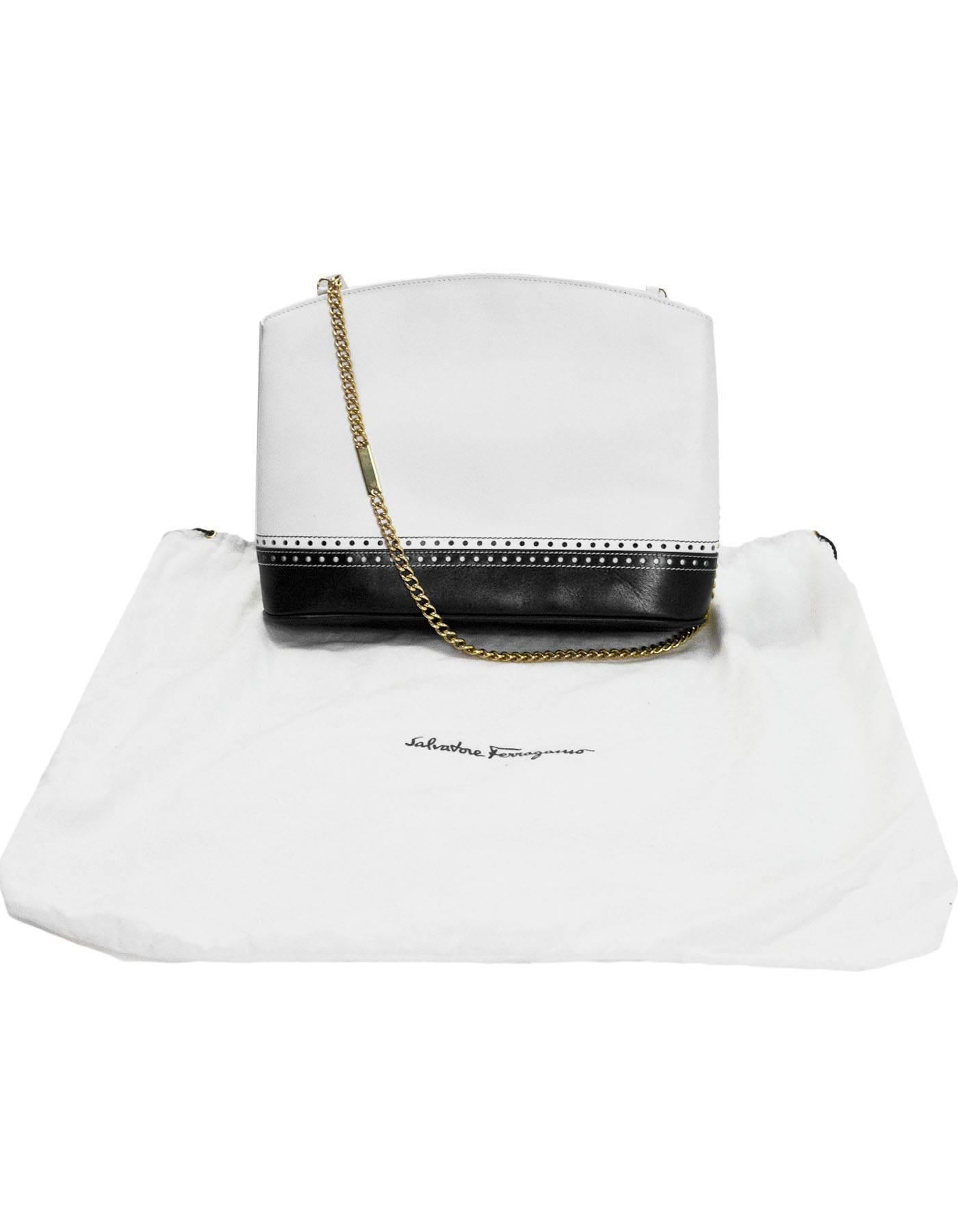 Salvatore Ferragamo White & Navy Leather Crossbody Bag w/ Dust Bag 4