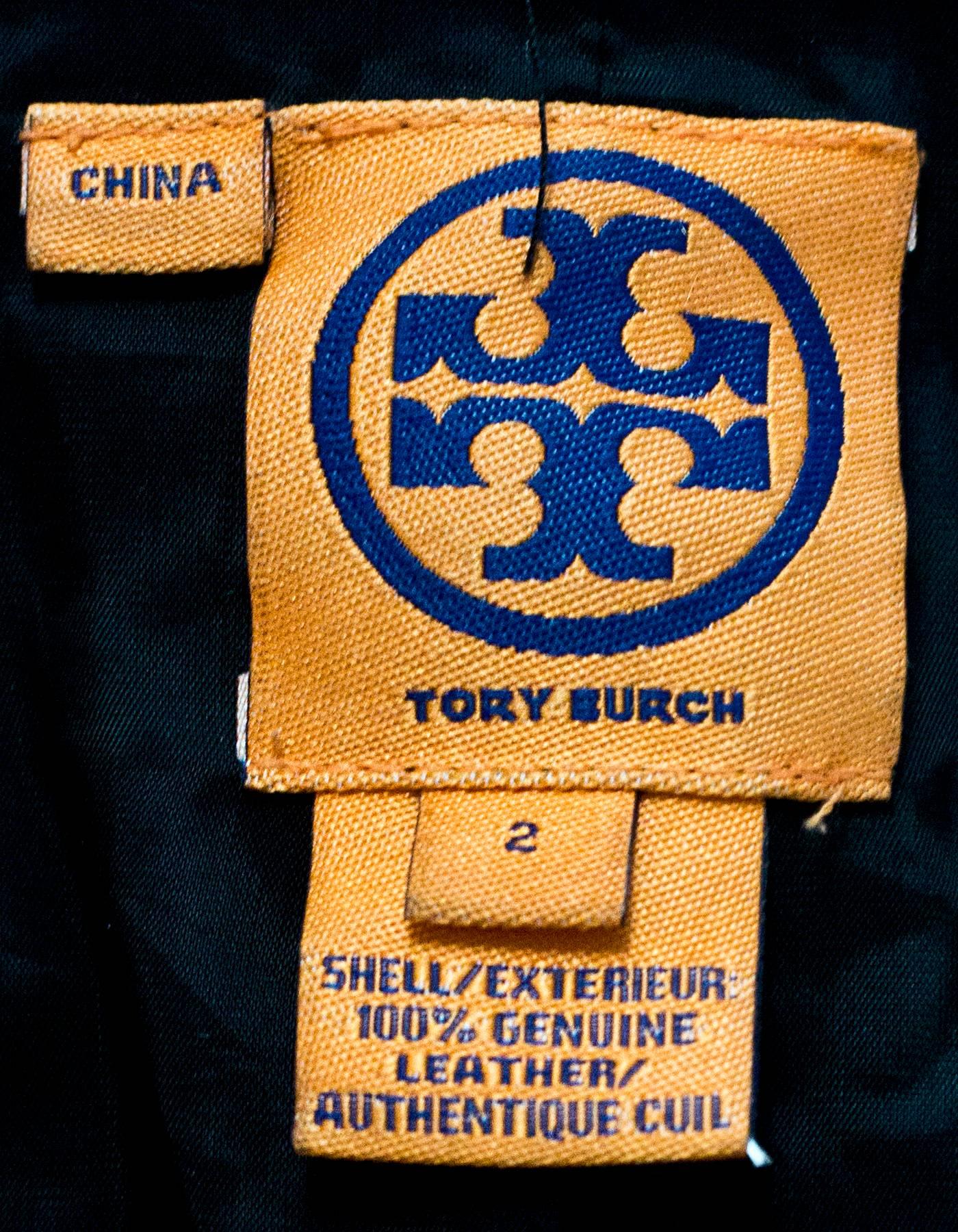 Tory Burch Black Distressed Leather Military Jacket Sz 2 1