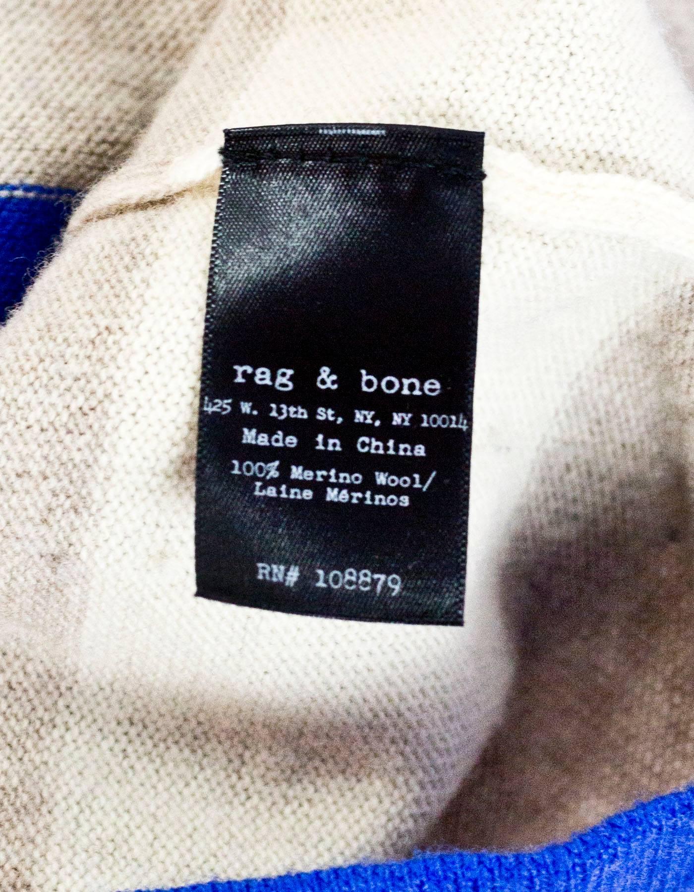 Rag & Bone Blue, Tan & Beige Wool Color-Block Sweater Sz L In Excellent Condition In New York, NY
