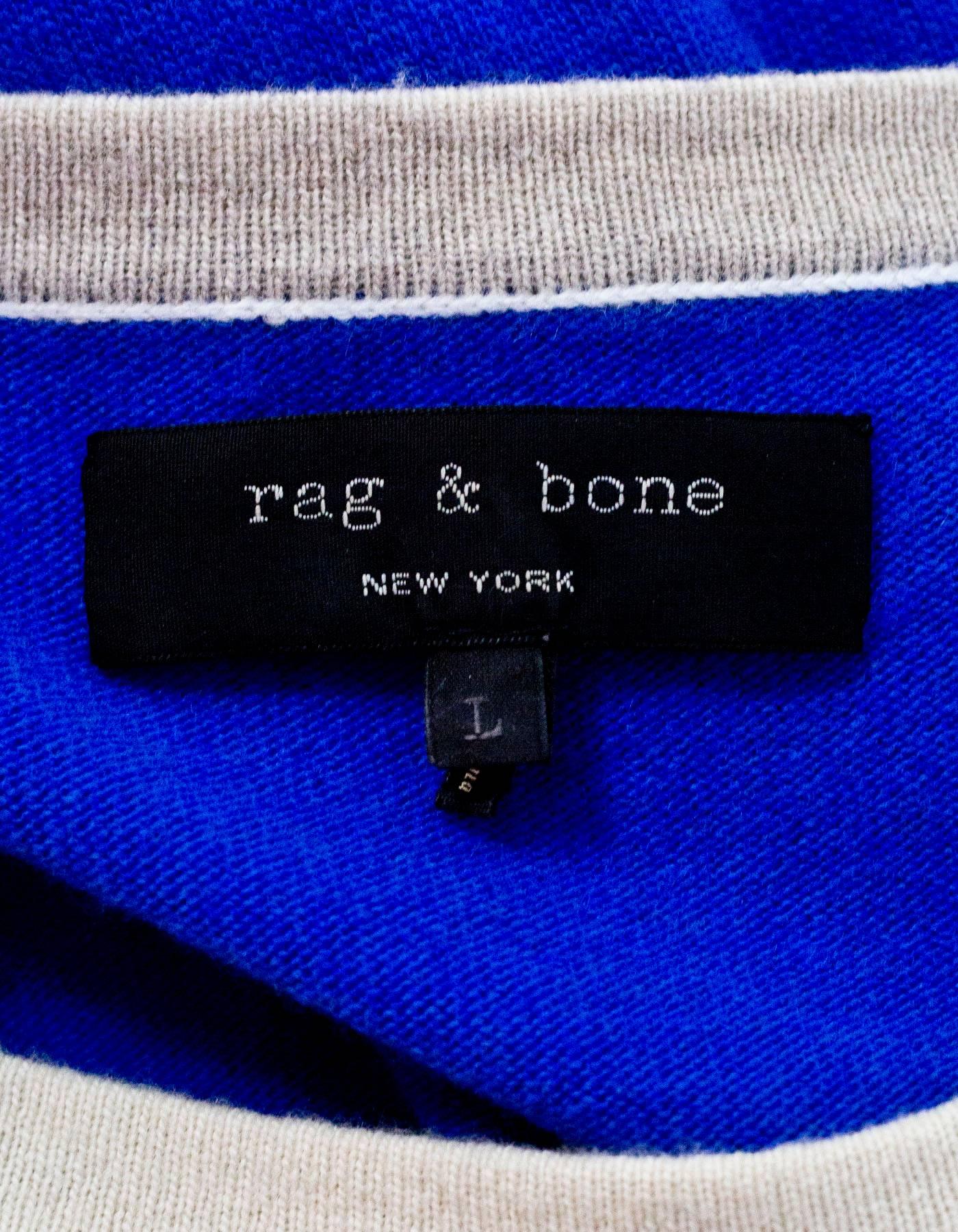 Women's Rag & Bone Blue, Tan & Beige Wool Color-Block Sweater Sz L