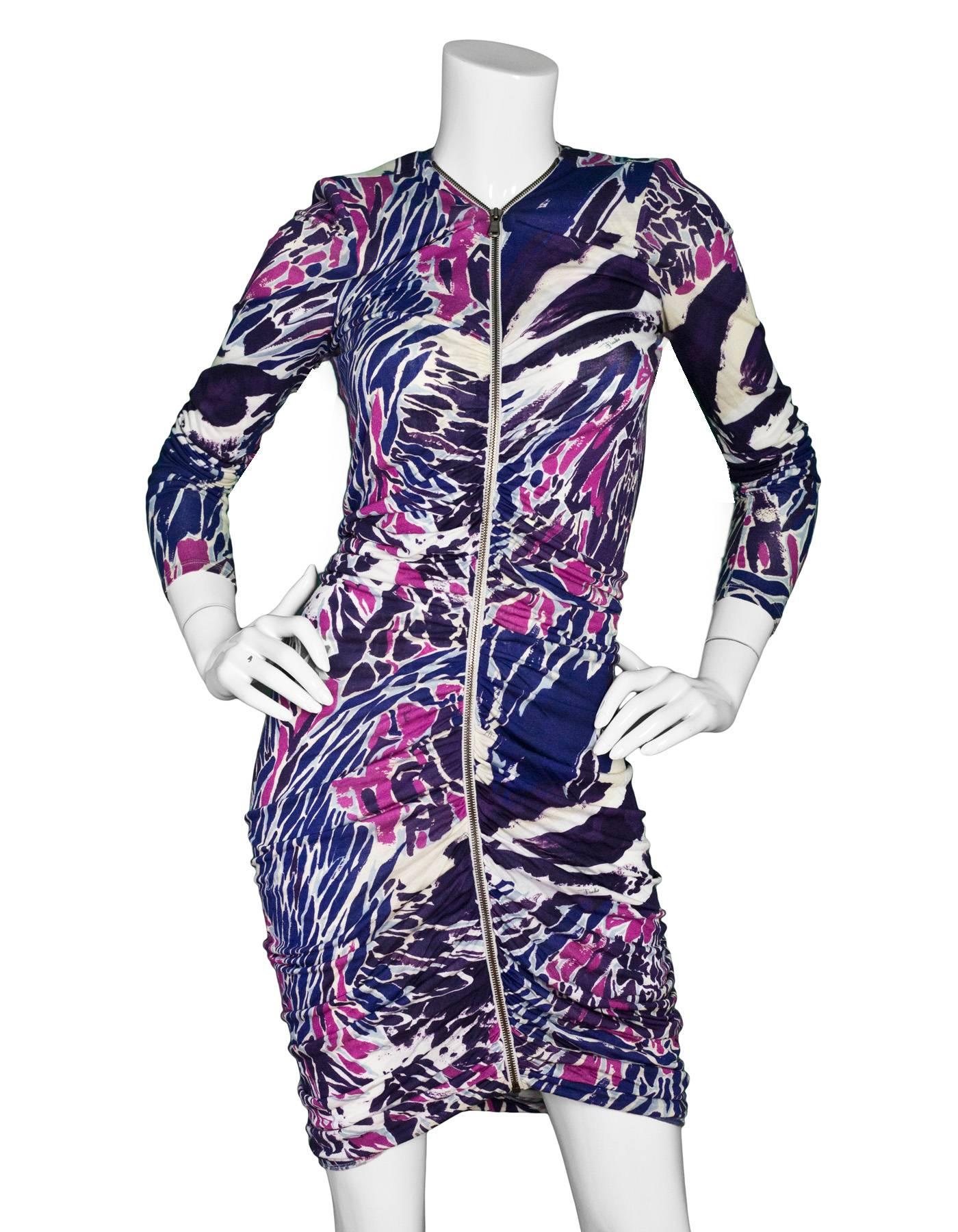 Emilio Pucci Purple & Pink Print Dress Sz 12 In Excellent Condition In New York, NY