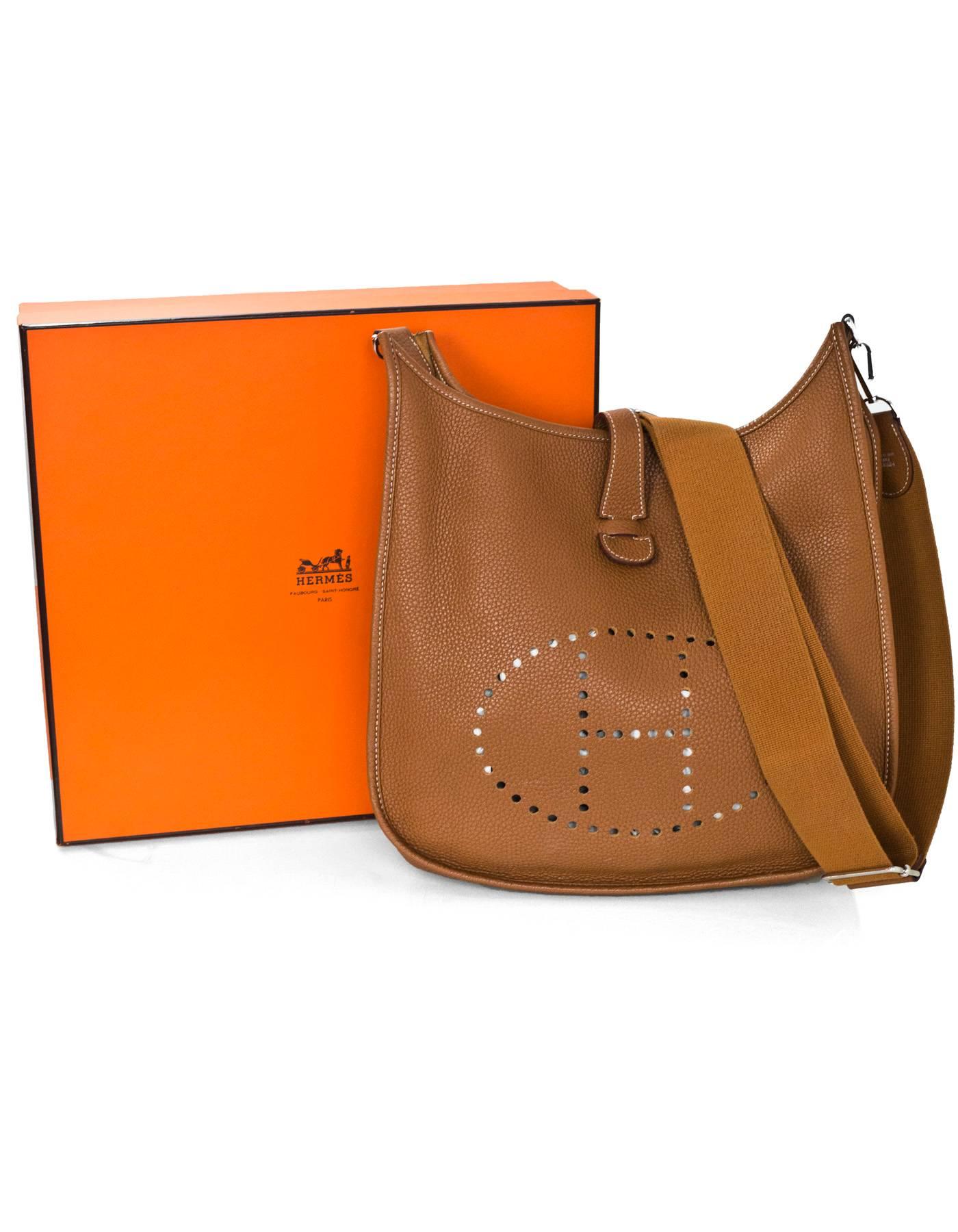 Hermes Tan/Gold Clemence Leather Evelyne III GM Messenger Bag  1