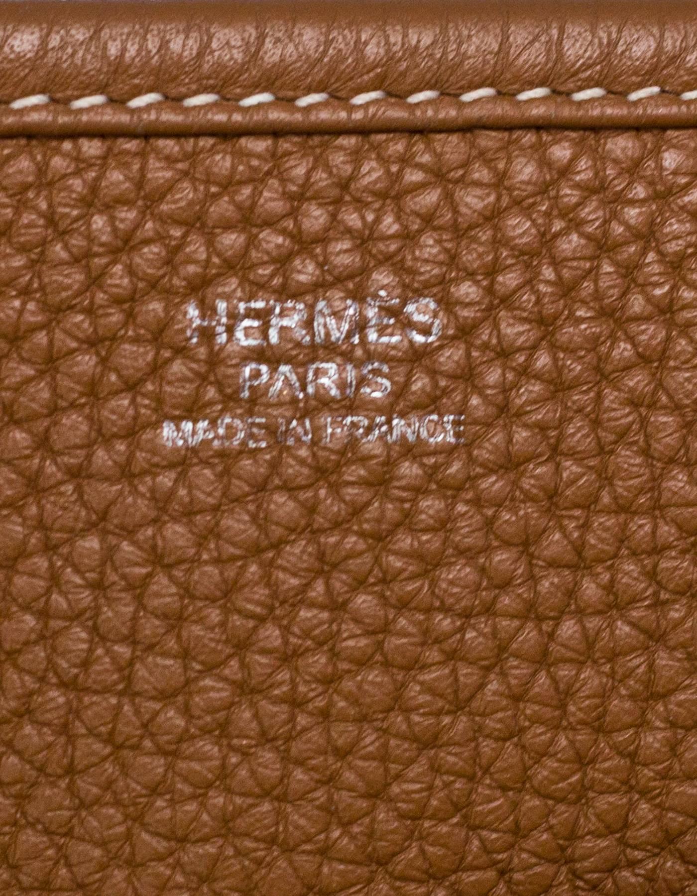 Hermes Tan/Gold Clemence Leather Evelyne III GM Messenger Bag In Excellent Condition In New York, NY