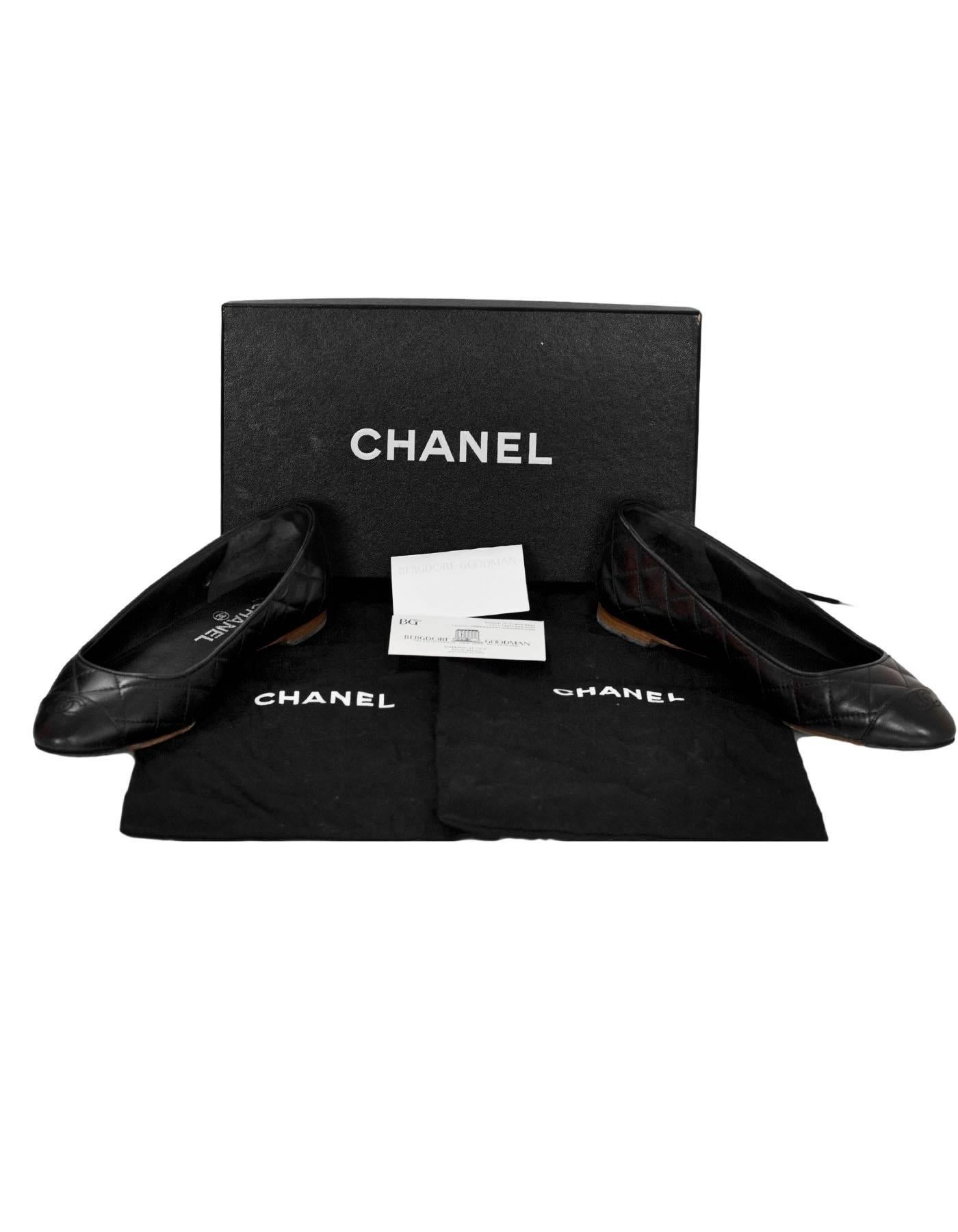 Chanel Black Quilted Leather Flats Sz 37 with Box 2