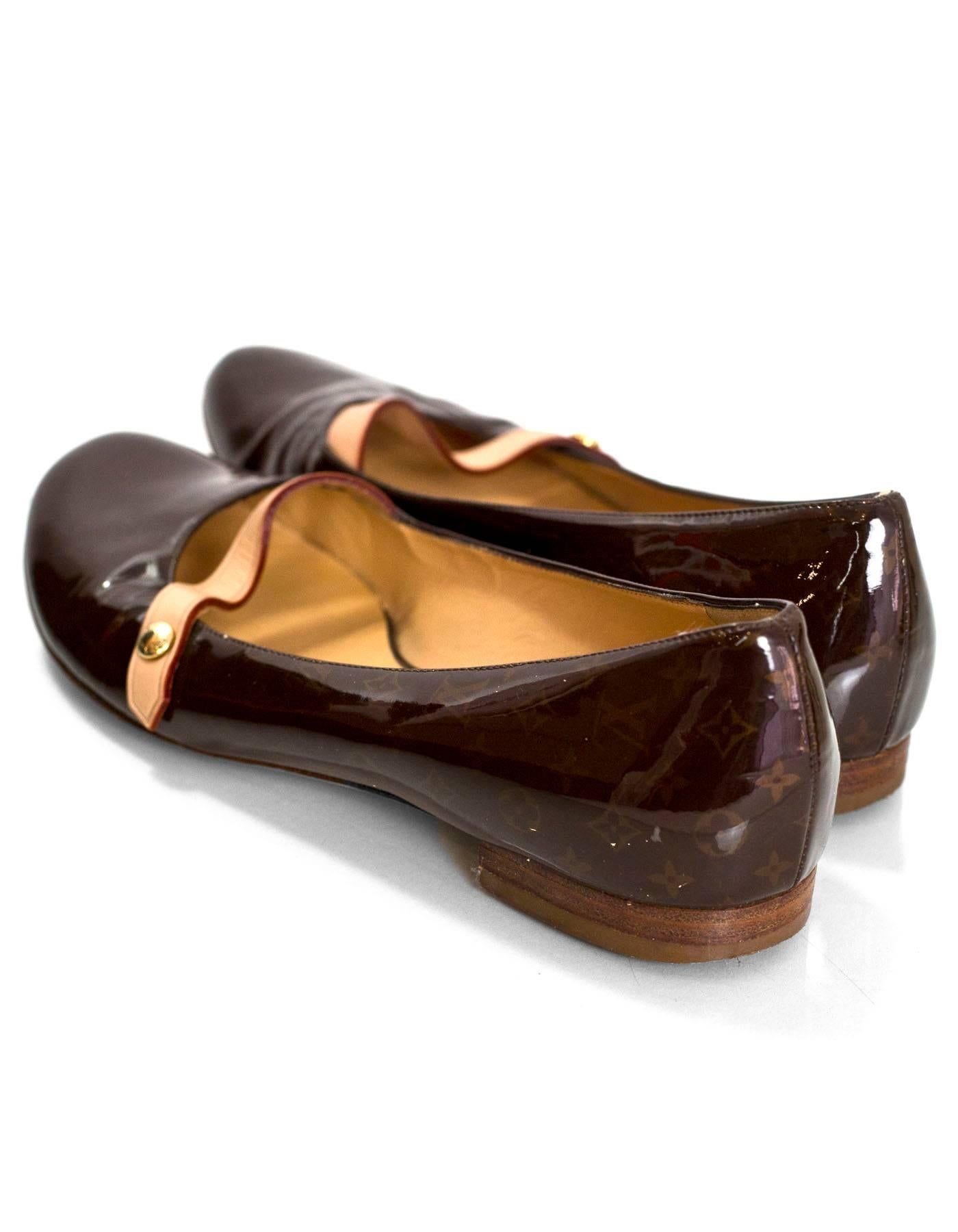 Black Louis Vuitton Brown Patent Leather Flats Sz 35.5