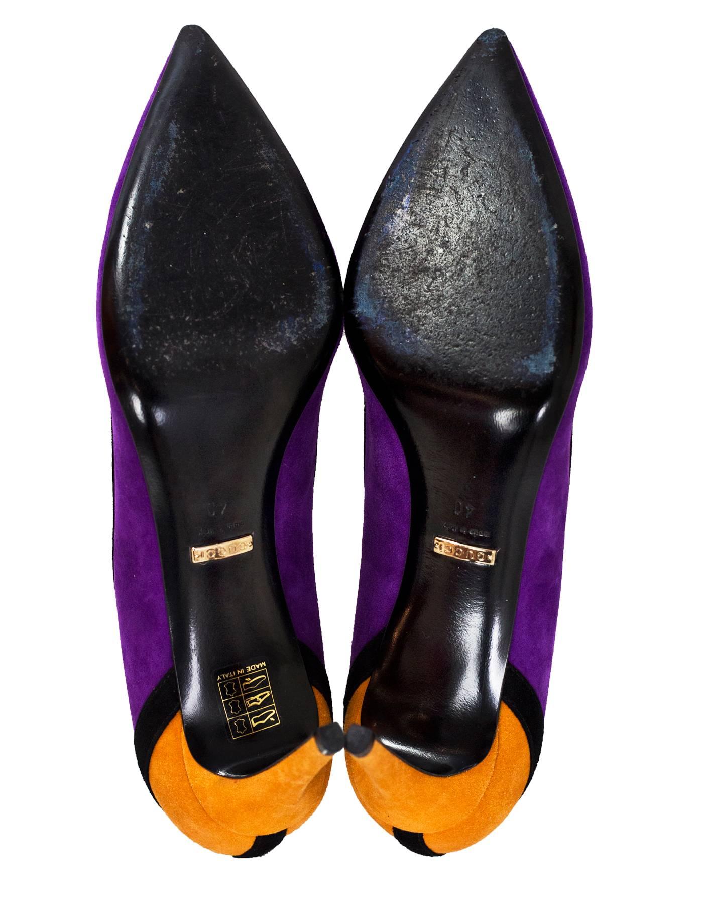 Gucci Purple, Mustard & Black Suede Pumps Sz 40 with DB In Excellent Condition In New York, NY