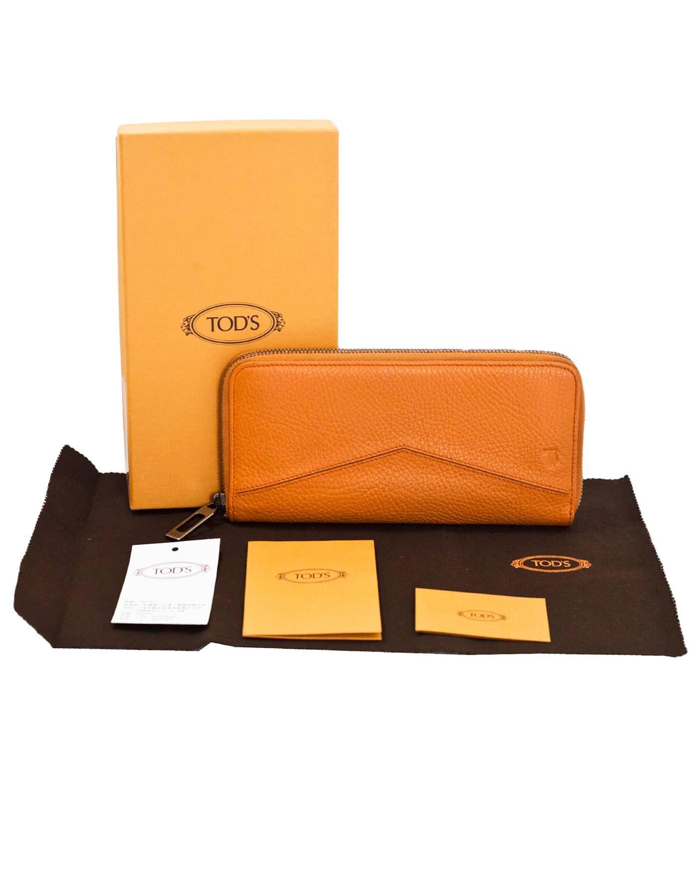 Tod's Orange Leather Zip Around Wallet with Box 5