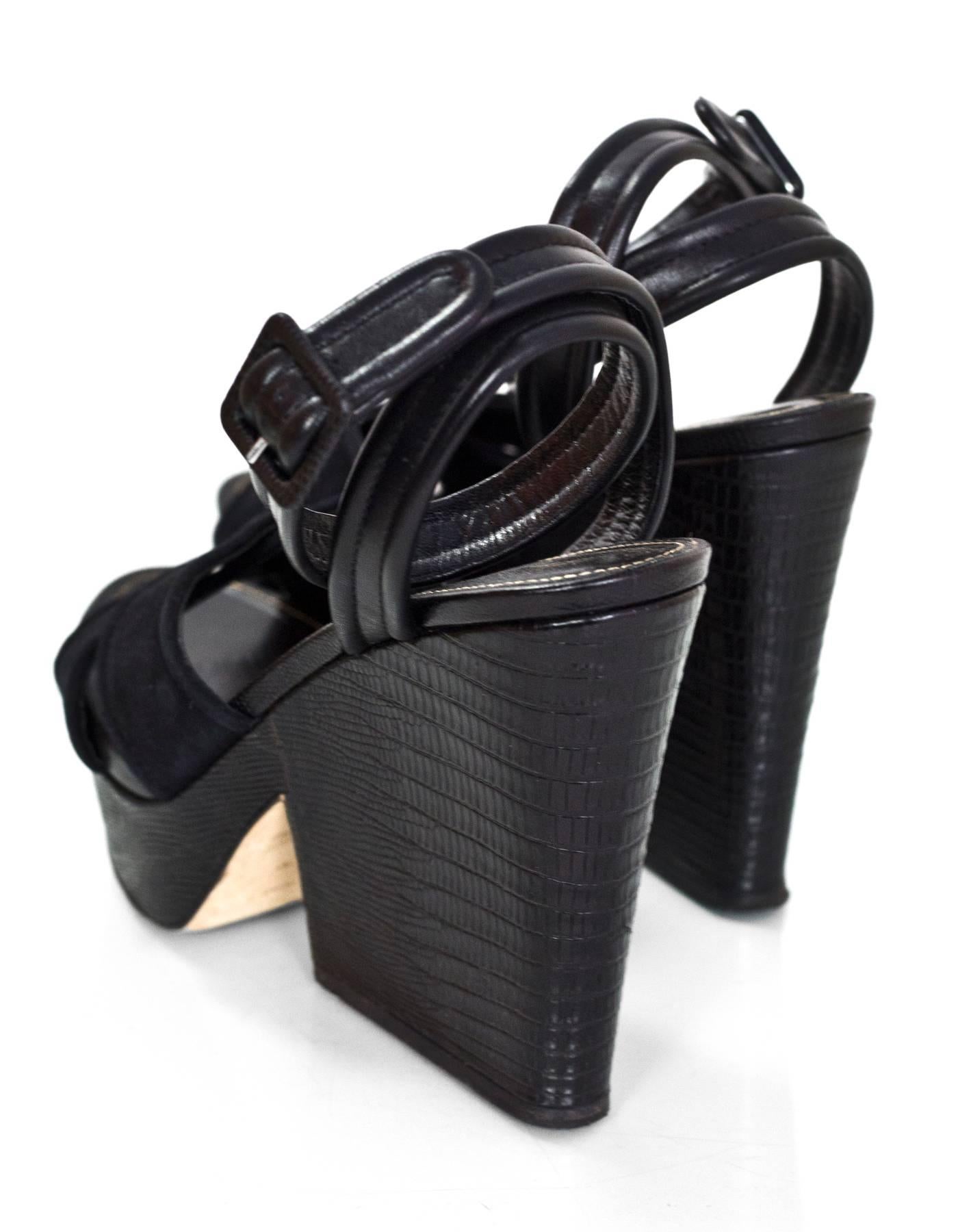 Women's Sergio Rossi Black Suede & Embossed Leather Sandals Sz 40