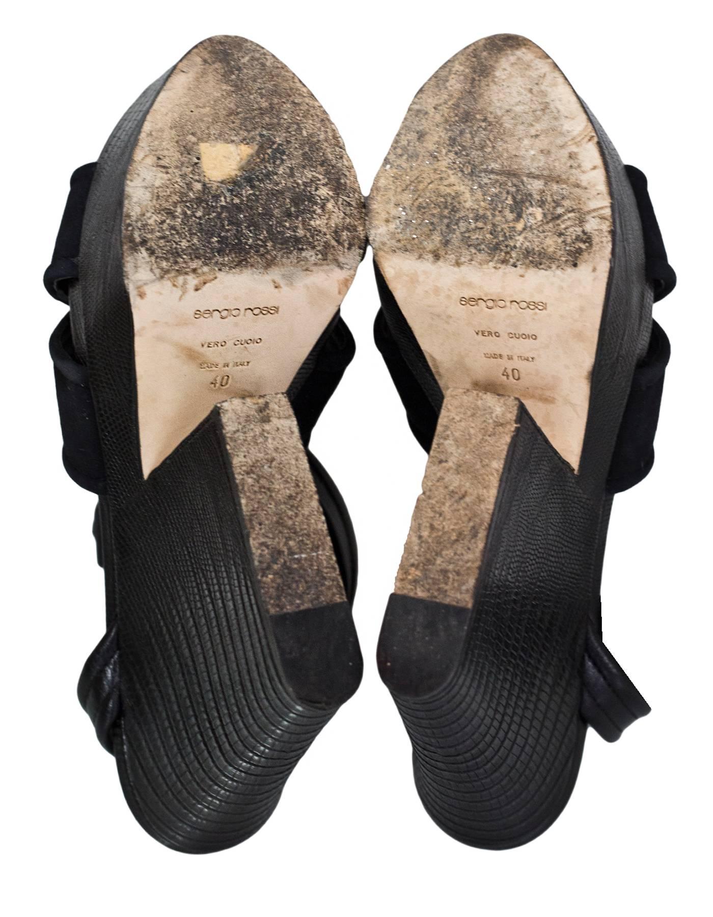 Sergio Rossi Black Suede & Embossed Leather Sandals Sz 40 1