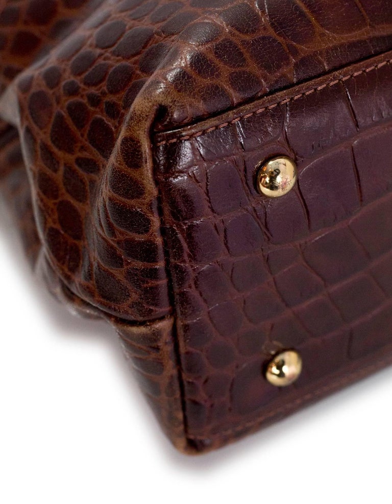 Modalu Burgundy Embossed Croc Handle Bag with DB For Sale at 1stdibs