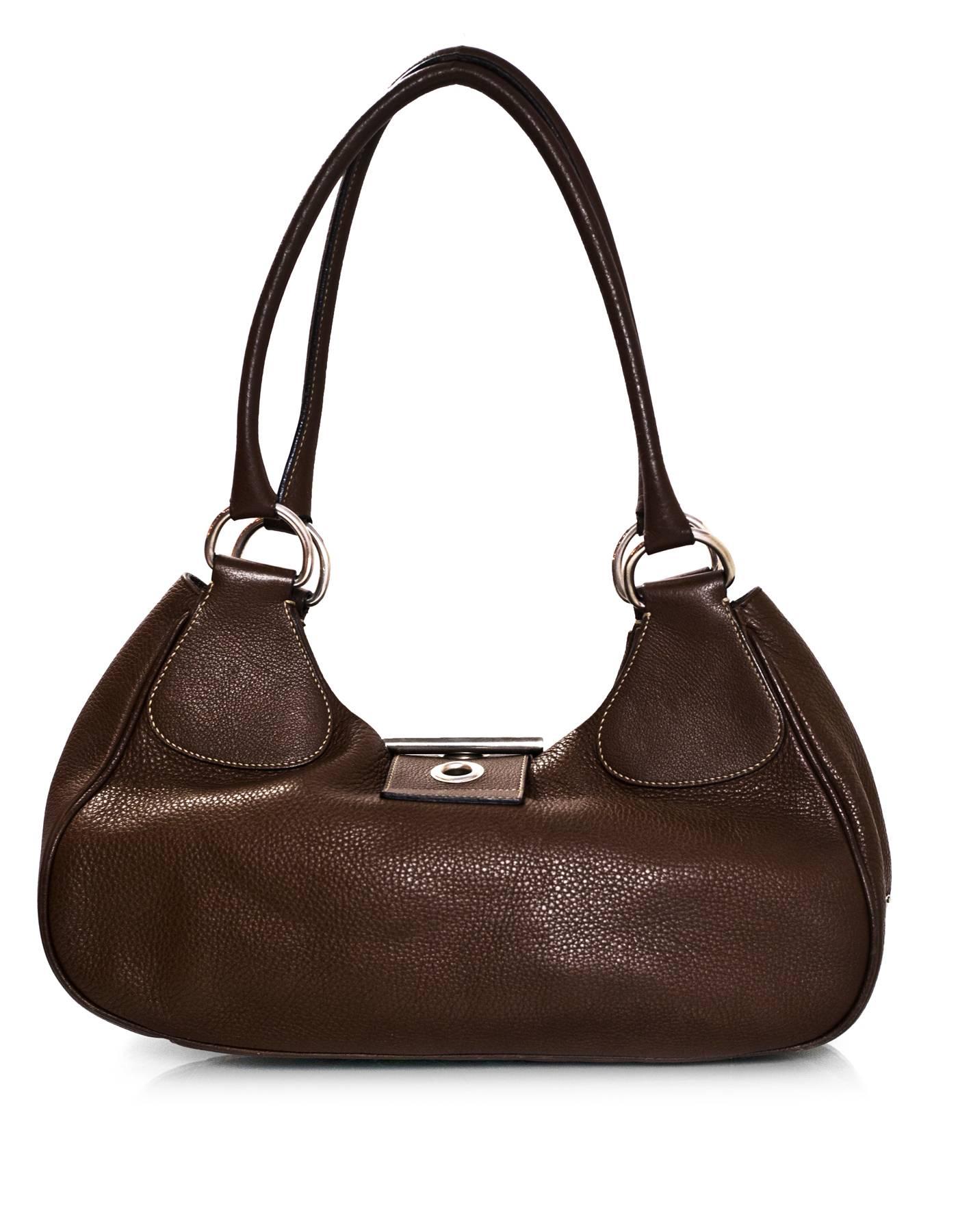 Black Prada Brown Leather Buckle Bag 