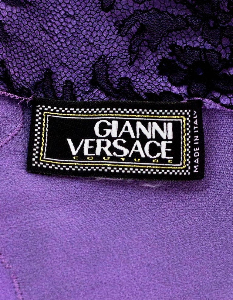 Gianni Versace Purple Scarf w. Lace Trim For Sale at 1stDibs