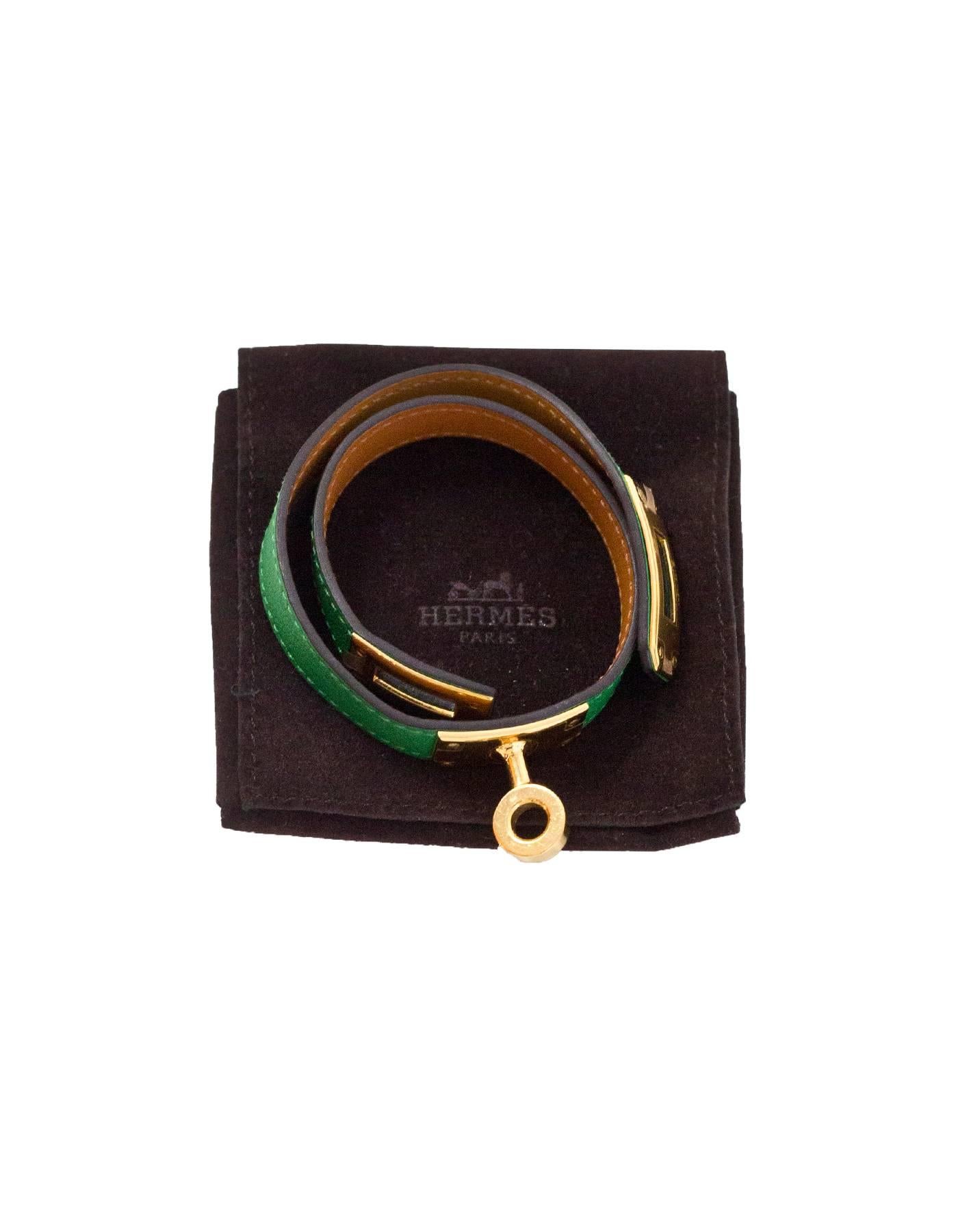 Hermes Green & Goldtone Kelly Double Tour Bracelet Sz XS with Dust Bag 4