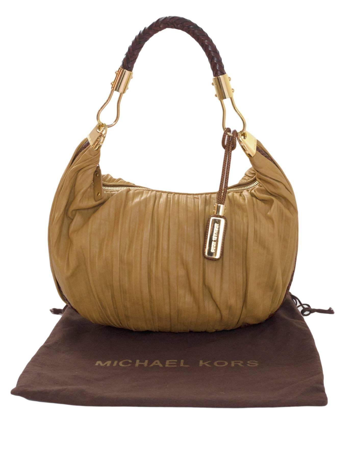 Michael Kors Tan Ruched Leather Skorpios Hobo Bag 4