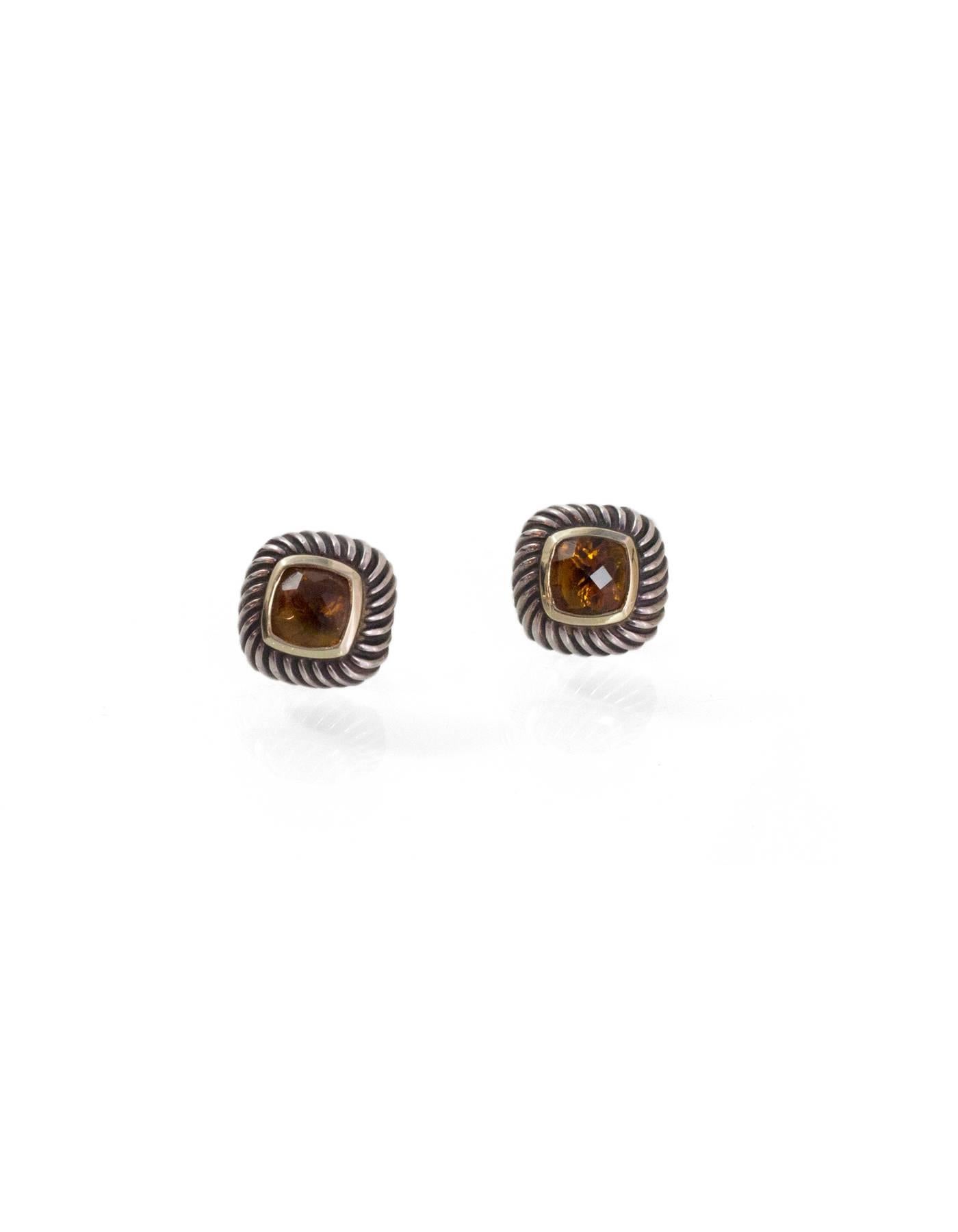 David Yurman Sterling & Yellow Gold Citrine Albion Earrings with Dust Bag In Good Condition In New York, NY