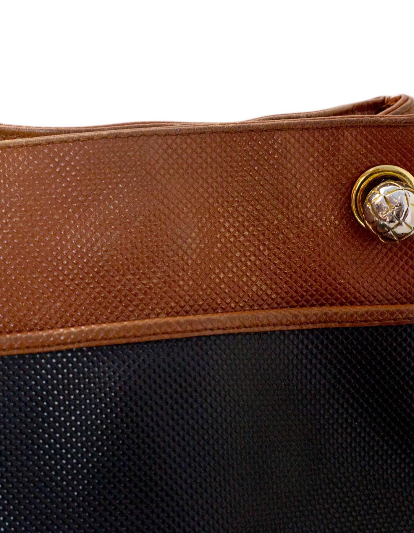 Bottega Veneta Vintage Navy & Tan Embossed Leather Shoulder Bag 2