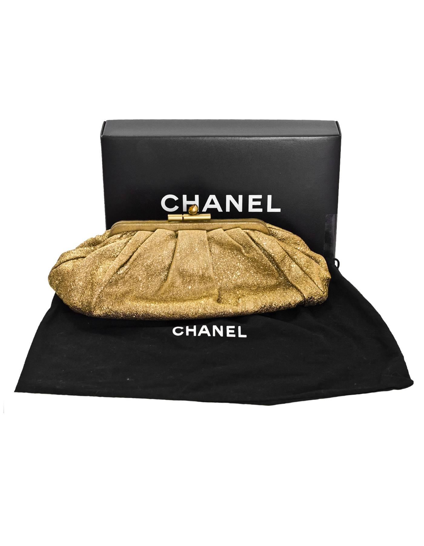 Chanel Gold Crackled Leather Clutch Bag with Box & Dust Bag 2