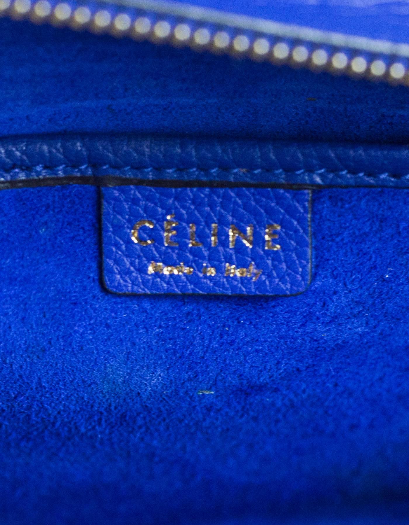 Celine Cobalt Blue Drummed Calfskin Nano Luggage Tote Crossbody Bag with DB 1