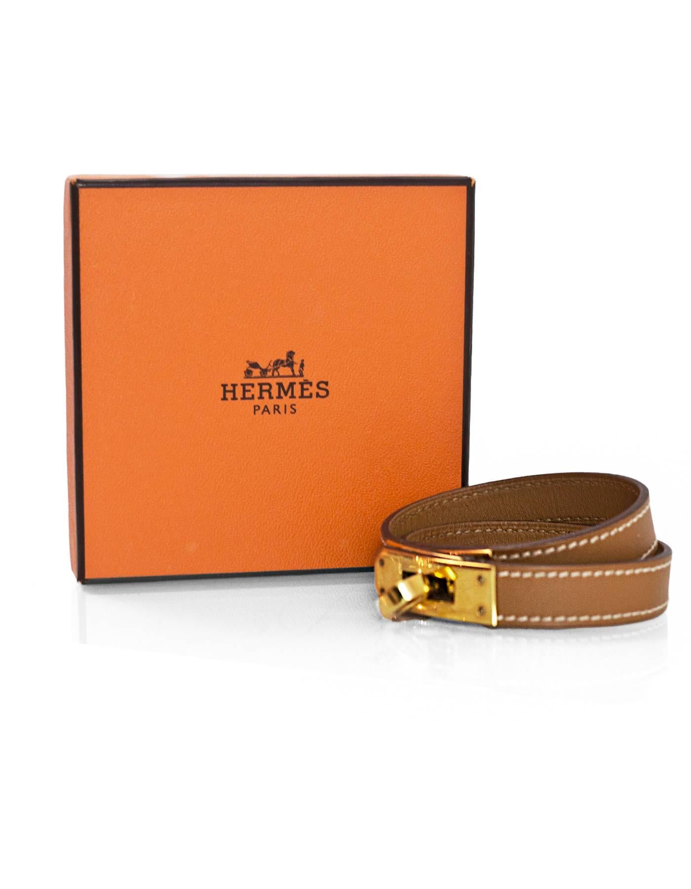 Hermes Tan Leather Kelly Double Tour Bracelet with Box 4
