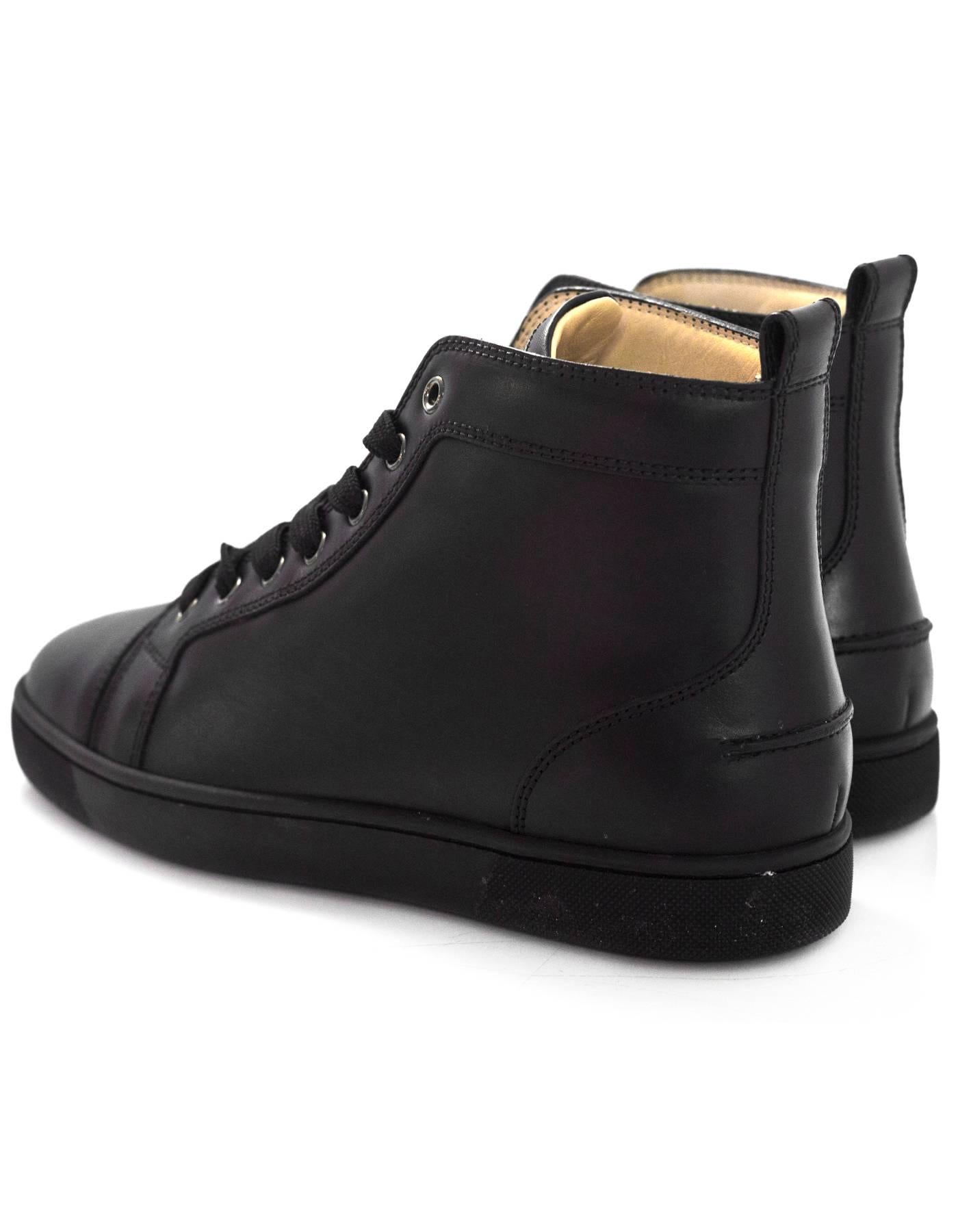Men's Christian Louboutin Mens Black Leather Louis Sneakers Sz 40 with Box