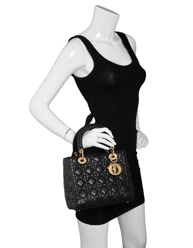 Christian Dior Black Lambskin Cannage Medium Lady Dior Bag For Sale At 1stdibs