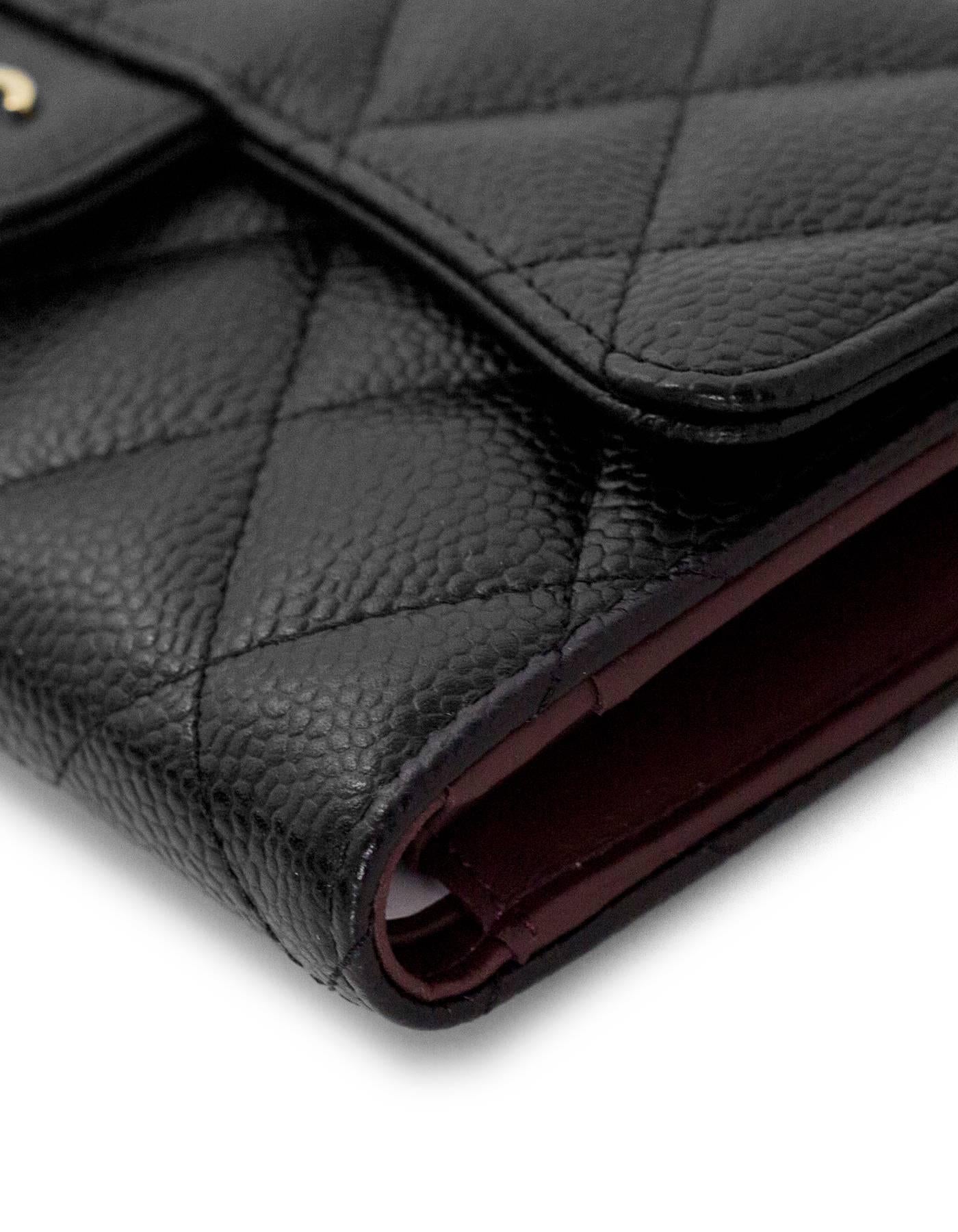 Chanel Black Caviar Leather Quilted Large Flap Wallet with Box & Dust Bag In Excellent Condition In New York, NY