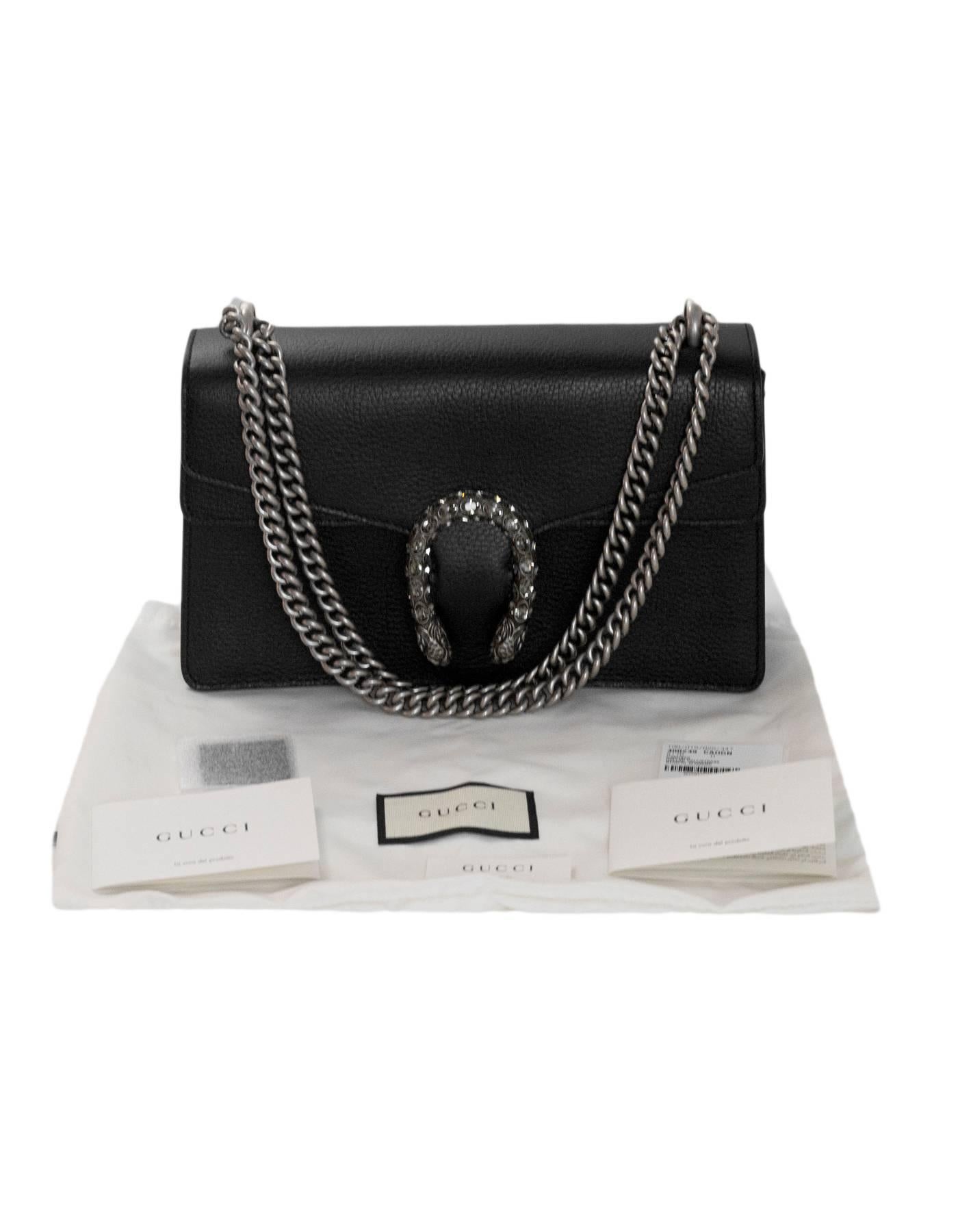Gucci Black Leather Small Crystal Dionysus Flap Bag 7