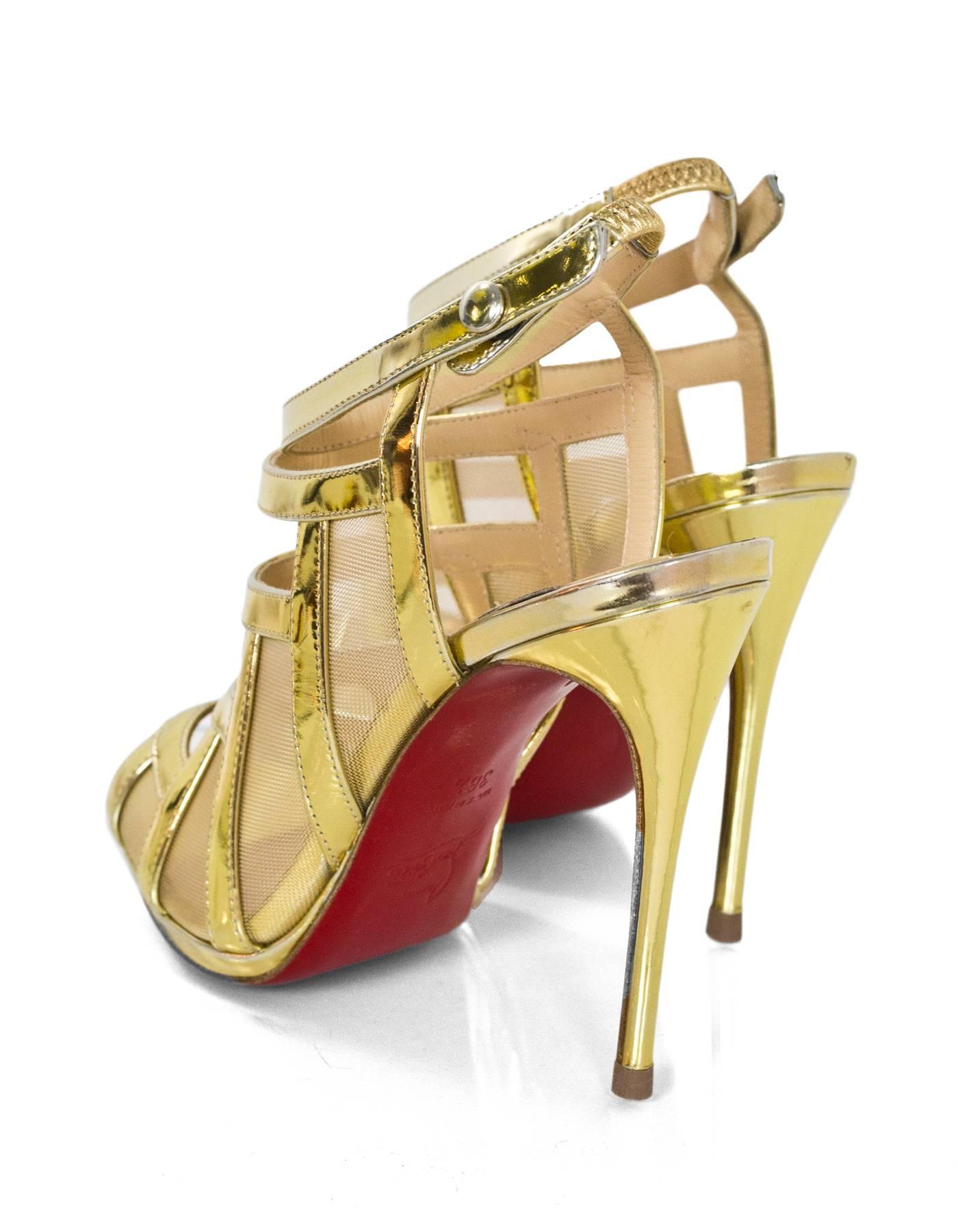 Christian Louboutin Gold Nicole 120 Sandals Sz 36.5 NEW In Excellent Condition In New York, NY