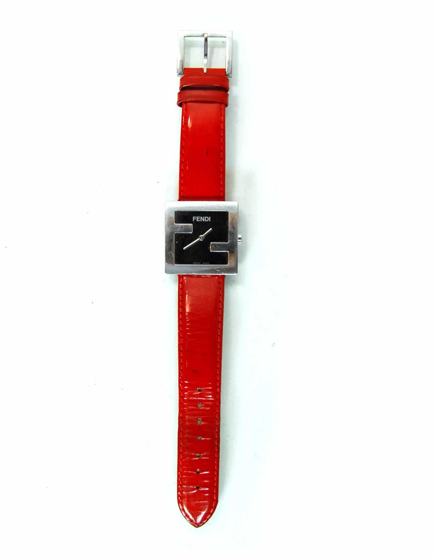 Fendi Red Patent Leather Logo Watch In Good Condition In New York, NY