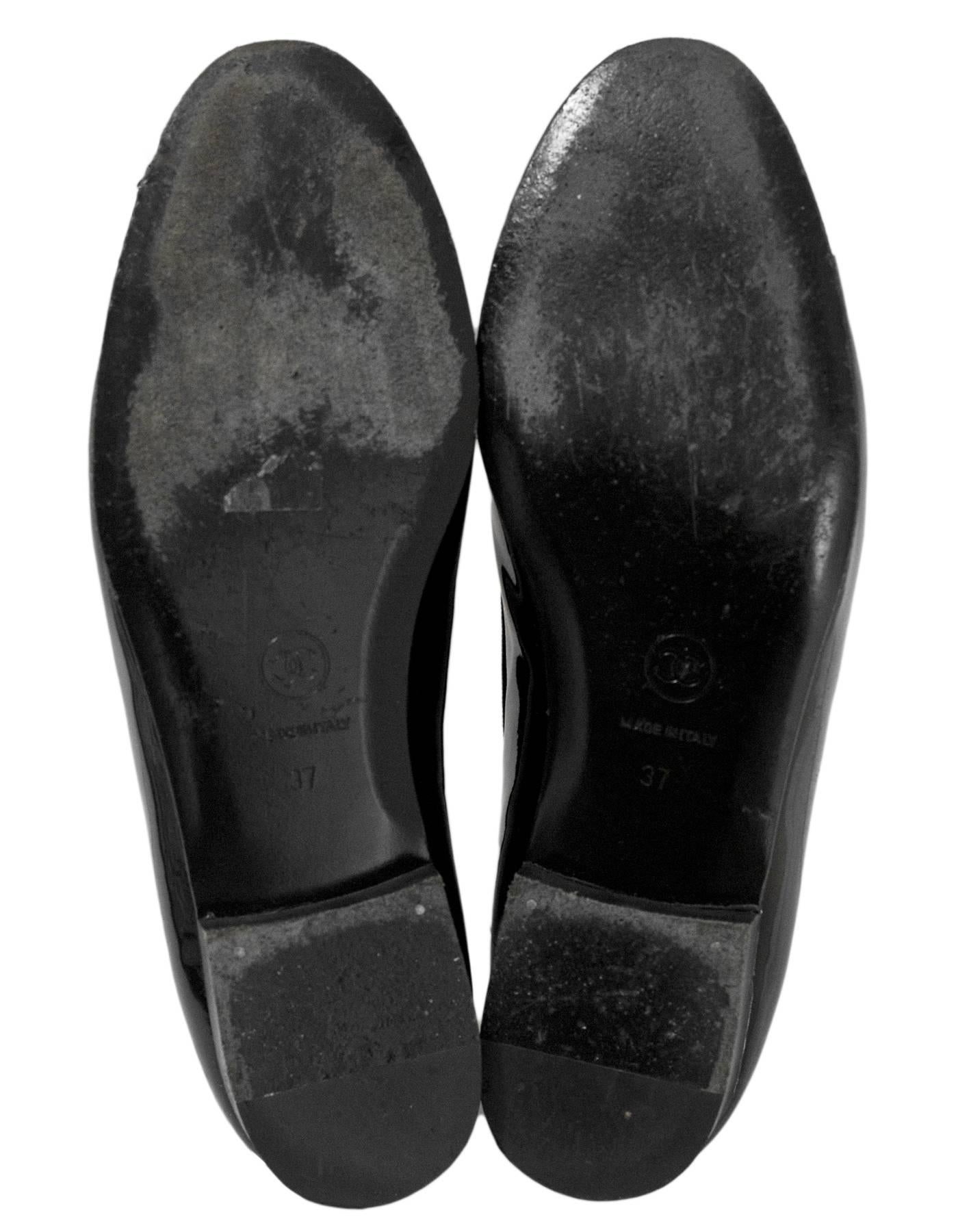 Chanel Black & White Patent Cap-Toe Flats Sz 37 1