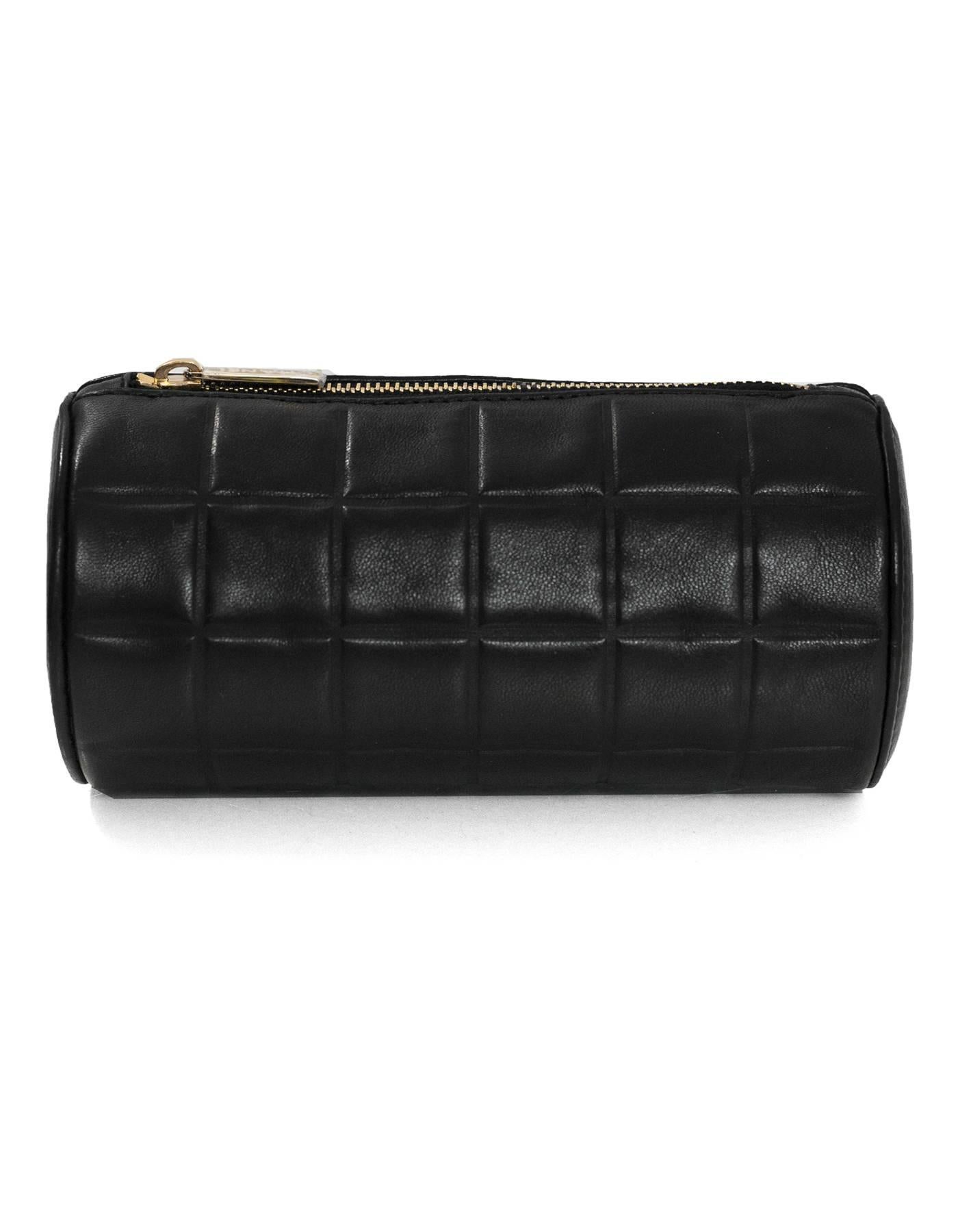 Chanel Black Lambskin Leather Square Quilted CC Cosmetic Case Bag In Excellent Condition In New York, NY