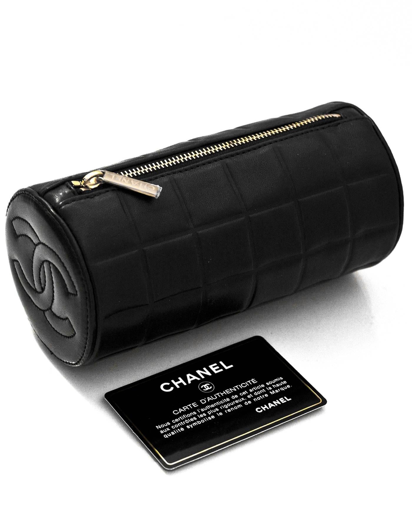 Chanel Black Lambskin Leather Square Quilted CC Cosmetic Case Bag 5