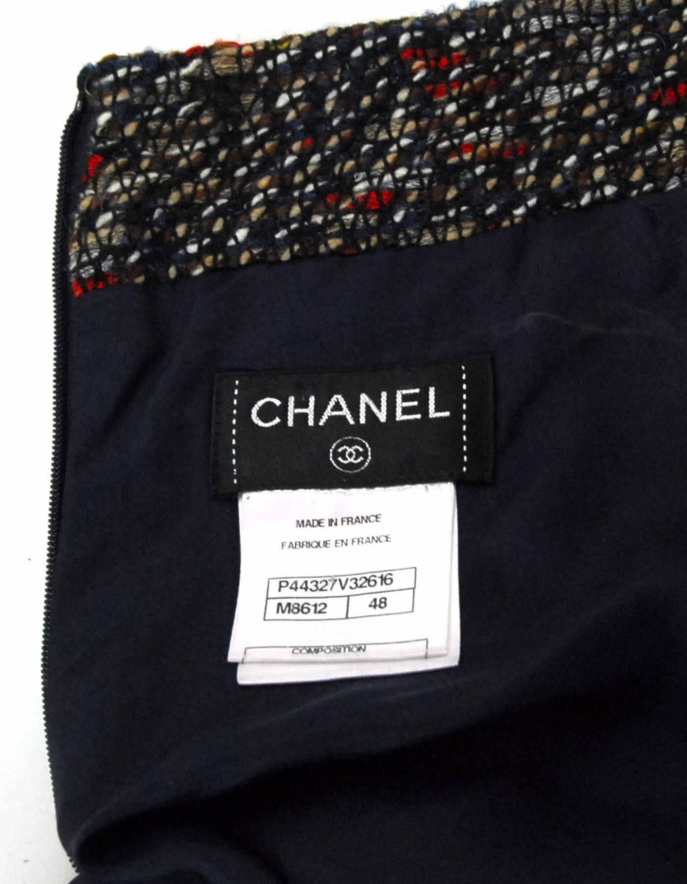 Women's Chanel Fall '13 Runway Red & Navy Wool Skirt sz FR48