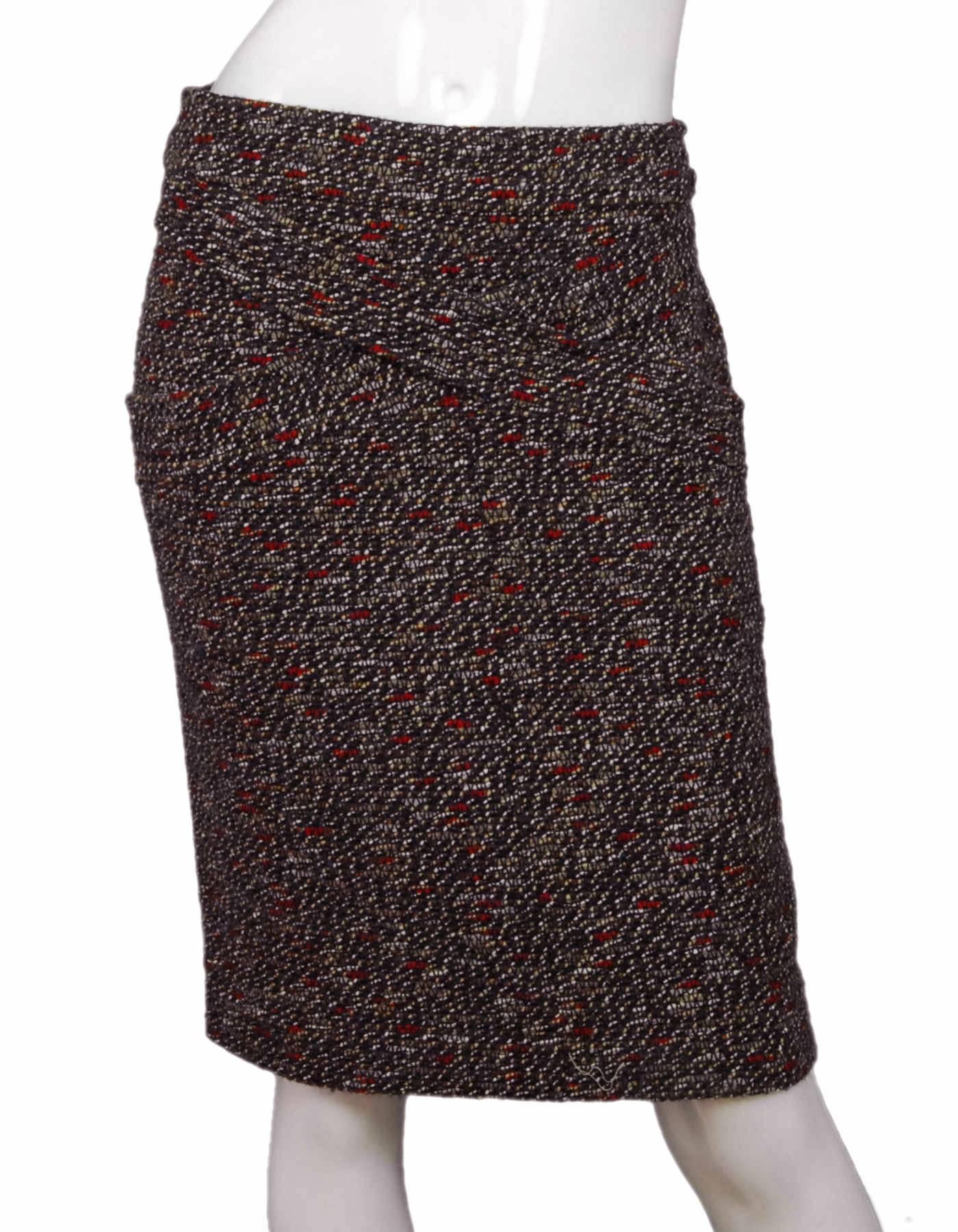 Black Chanel Fall '13 Runway Red & Navy Wool Skirt sz FR48