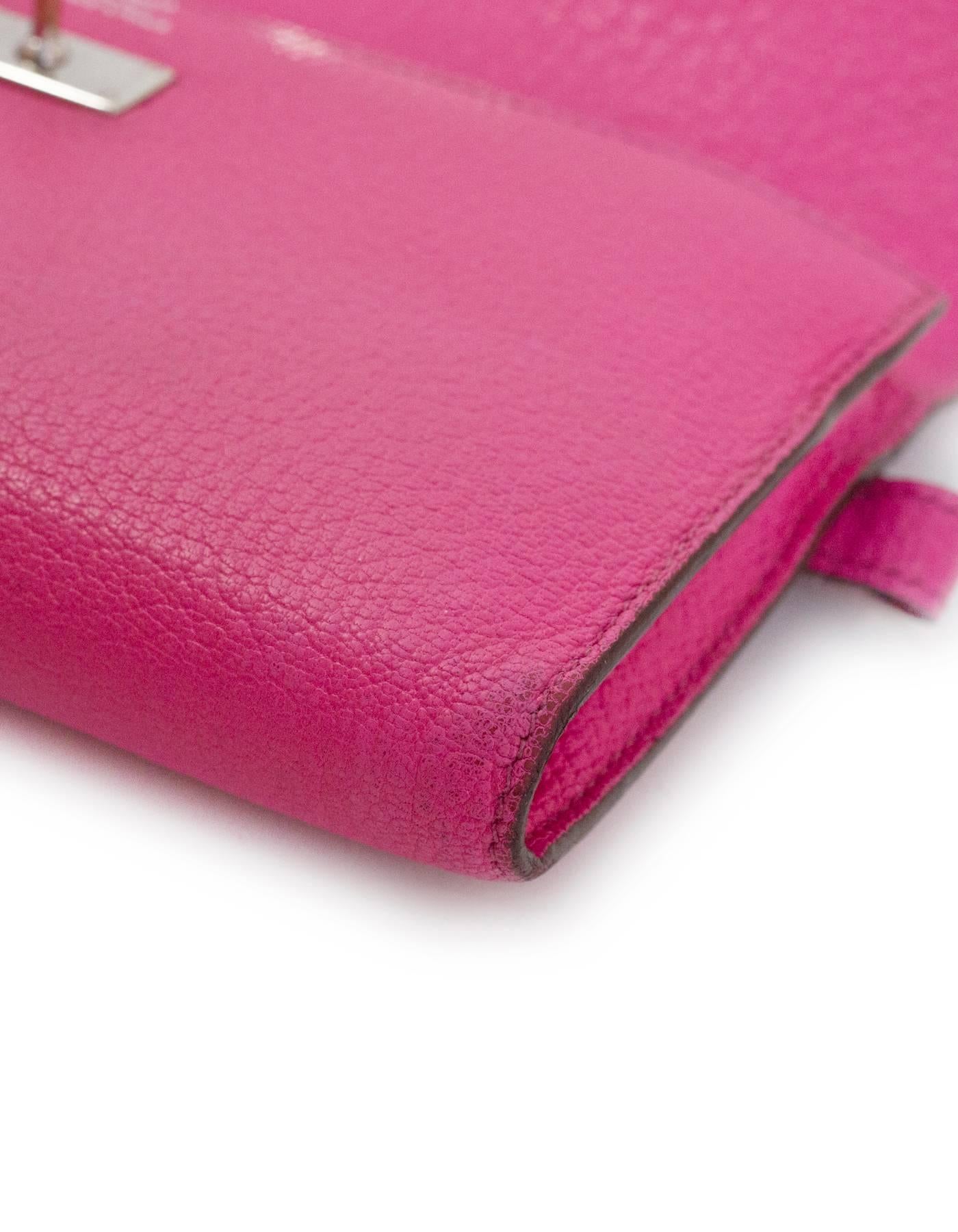 Hermes Rose Tyrien Bright Pink Chevre Mysore Leather Kelly Longue Wallet In Good Condition In New York, NY