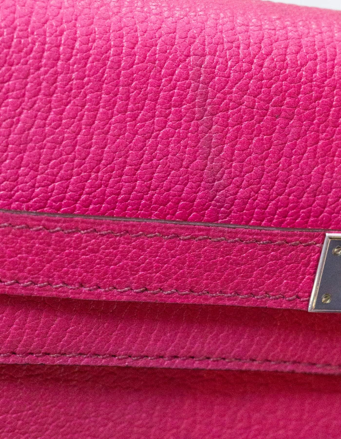 Women's Hermes Rose Tyrien Bright Pink Chevre Mysore Leather Kelly Longue Wallet