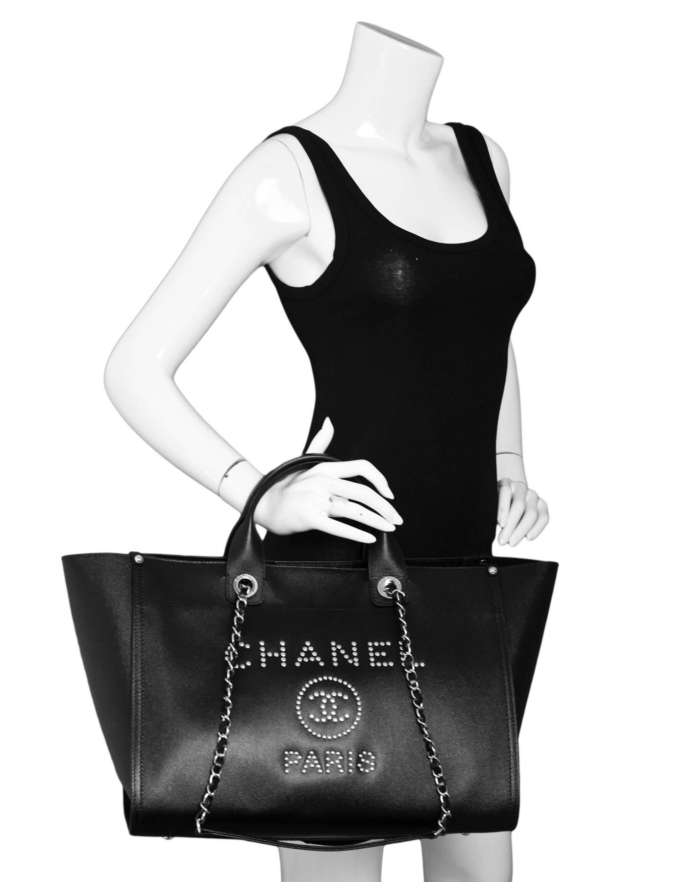 Chanel Black Grained Calfskin Studded Medium Deauville Tote Bag, 2018  1